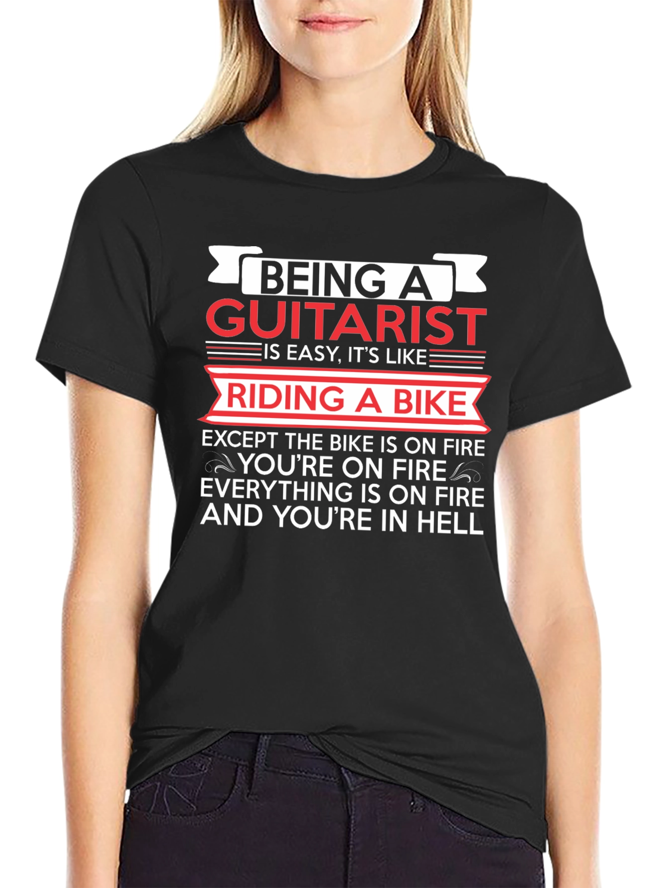 Black Being A Guitarist T-Shirt - Humorous Musician Tee view 2