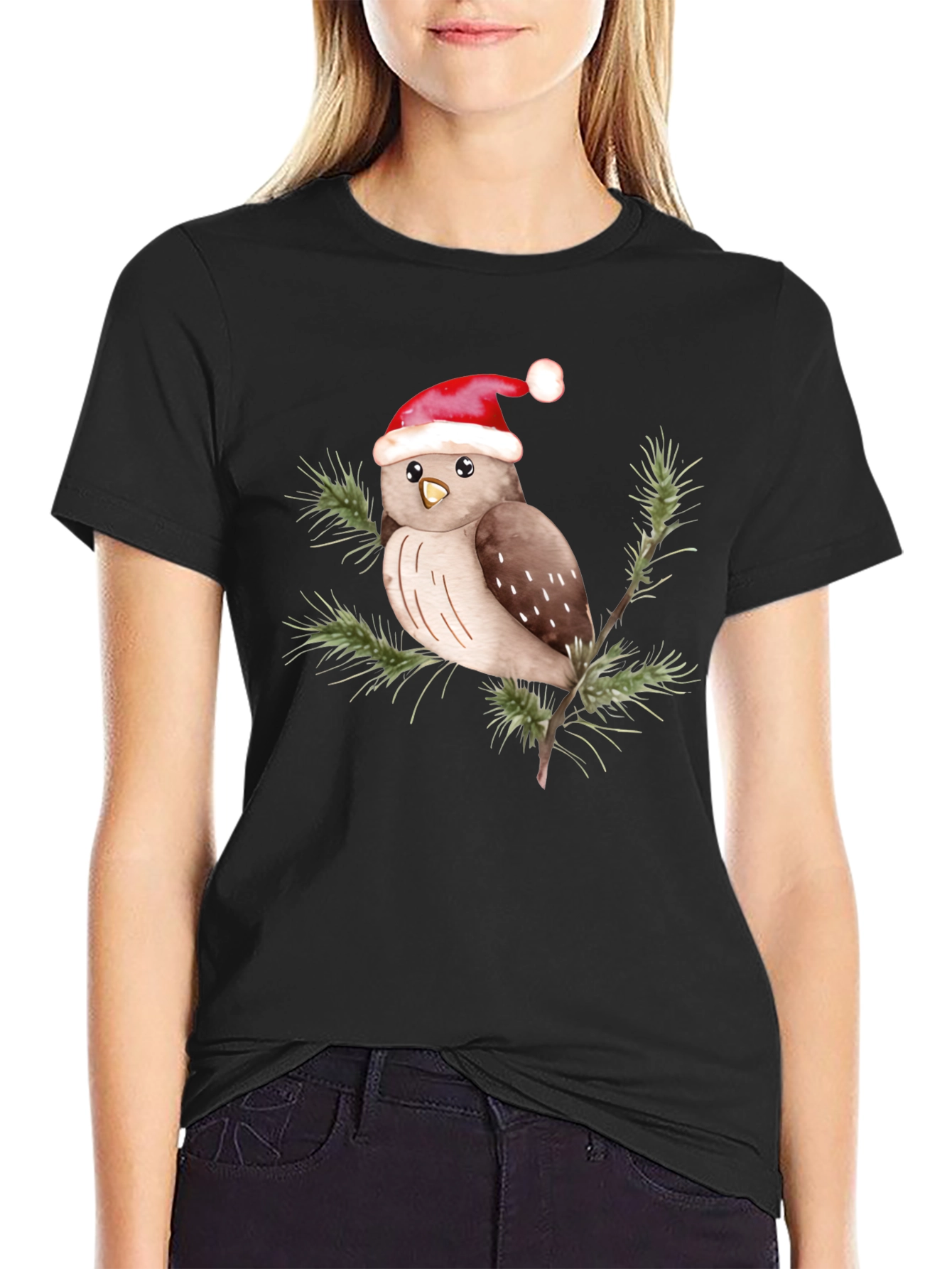 Black Festive Owl Tee - Holiday Cheer view 2