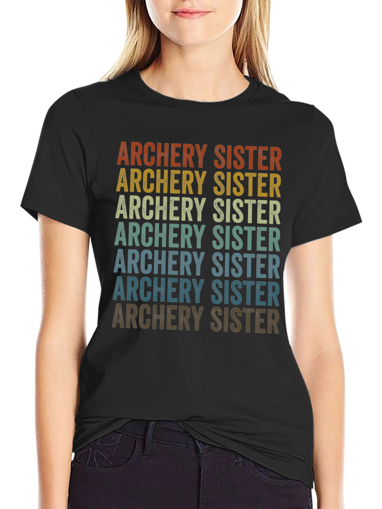 Black Archery Sister Retro T-Shirt view 2