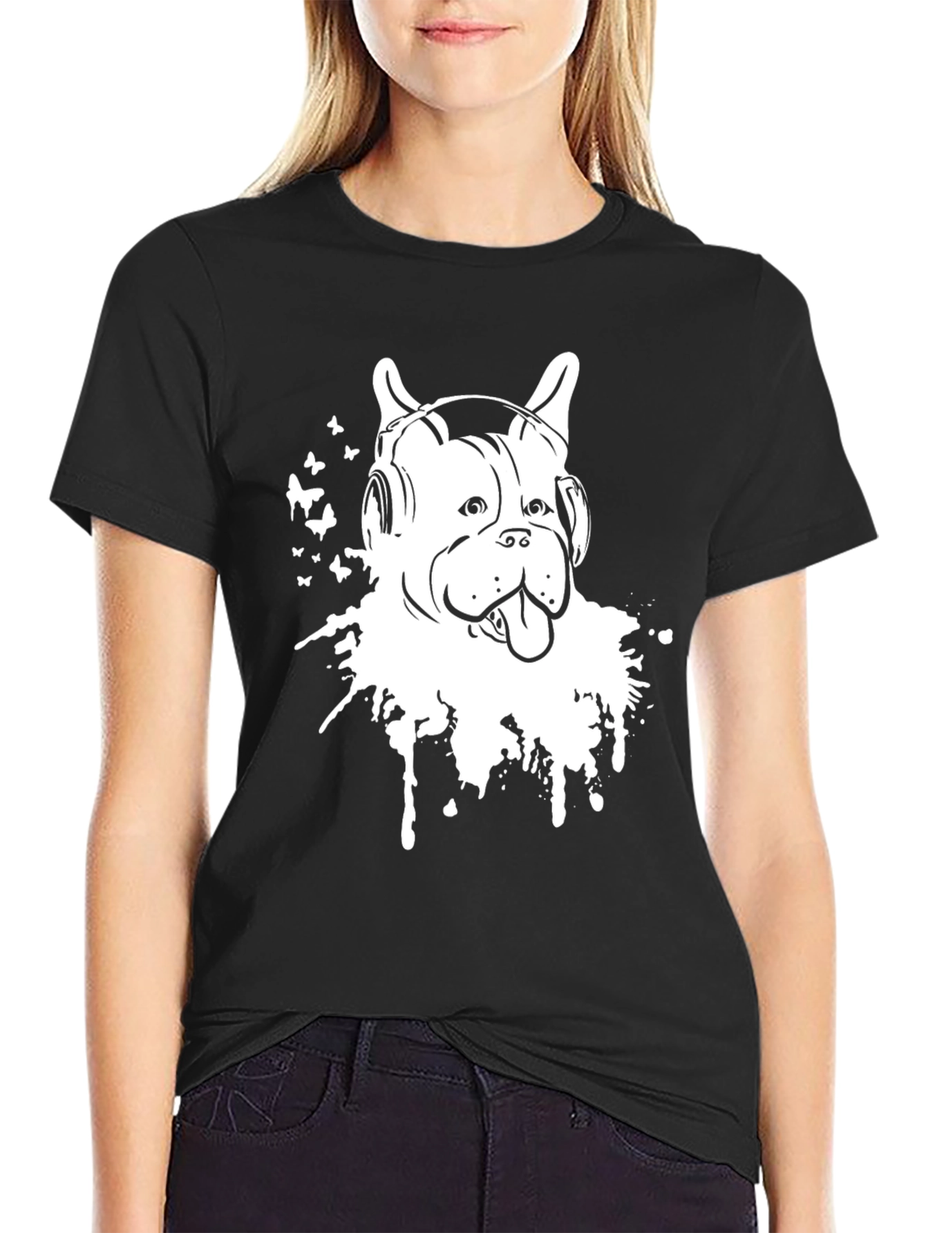 Black Dog DJ T-Shirt - Black Cotton Tee with Graphic Print view 2