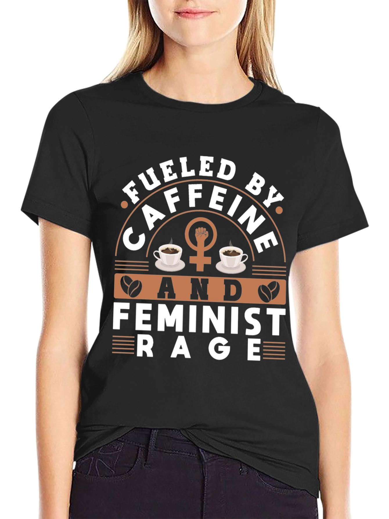 Black Fueled By Caffeine & Feminist Rage Graphic Tee view 2