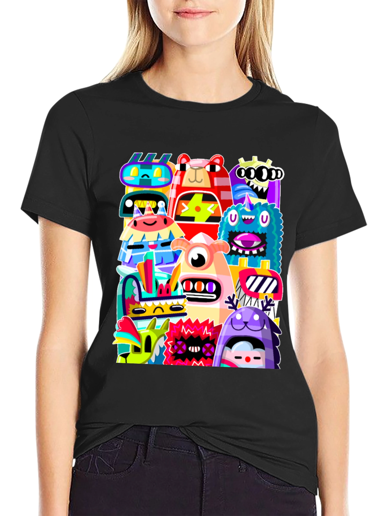 Black Monster Mash Graphic Tee - Funky Black T-Shirt view 2