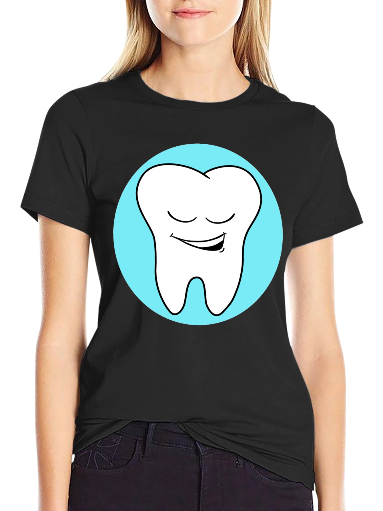 Black Smiling Tooth Graphic Tee - Dentist Humor view 2
