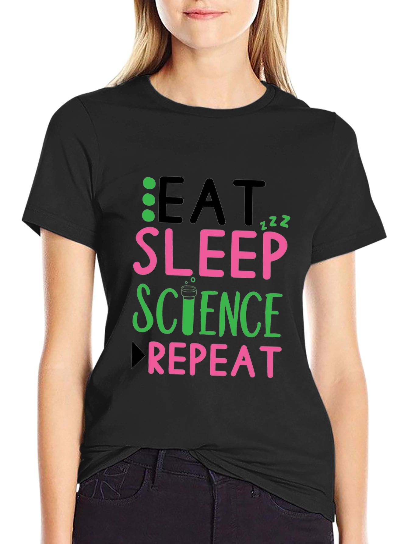 Black Eat Sleep Science Repeat Black T-Shirt view 2