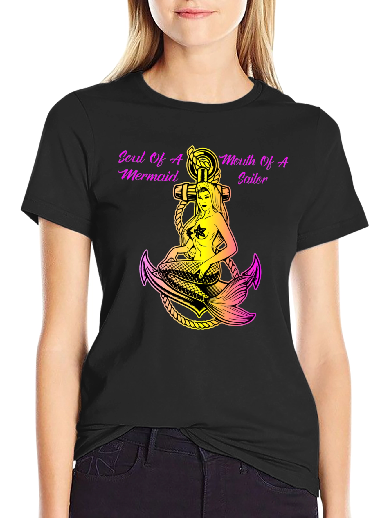 Black Soul of Mermaid, Mouth of Sailor Graphic T-Shirt view 2