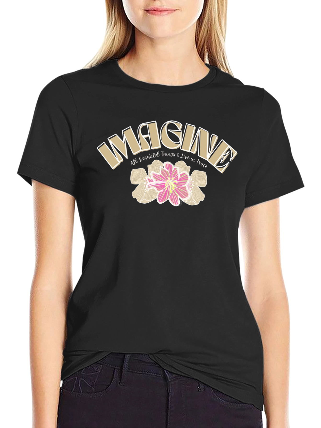 Black Imagine Graphic Tee - All Beautiful Things Live in Peace view 2