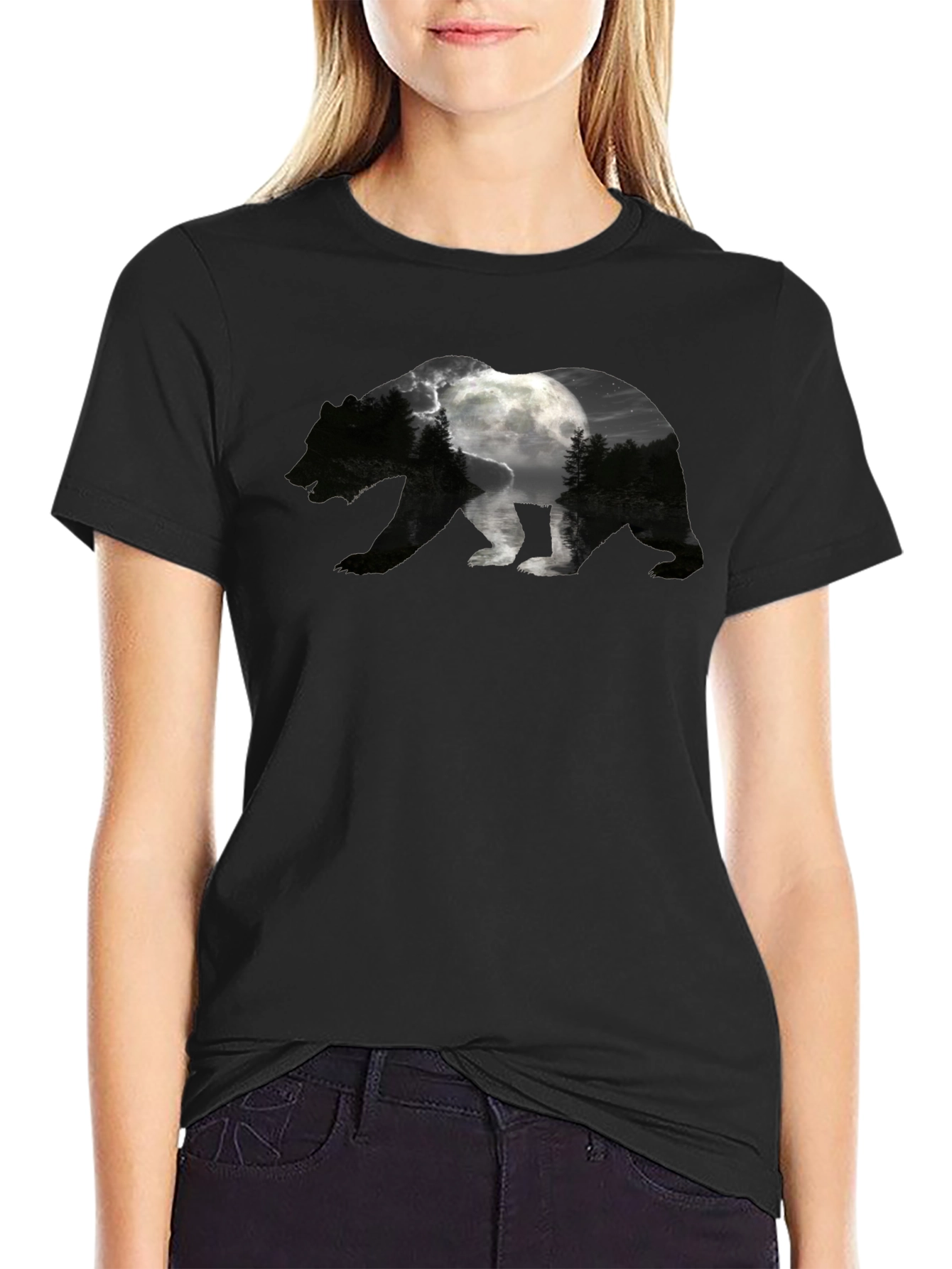 Black Bear Silhouette Moon Graphic Tee view 2