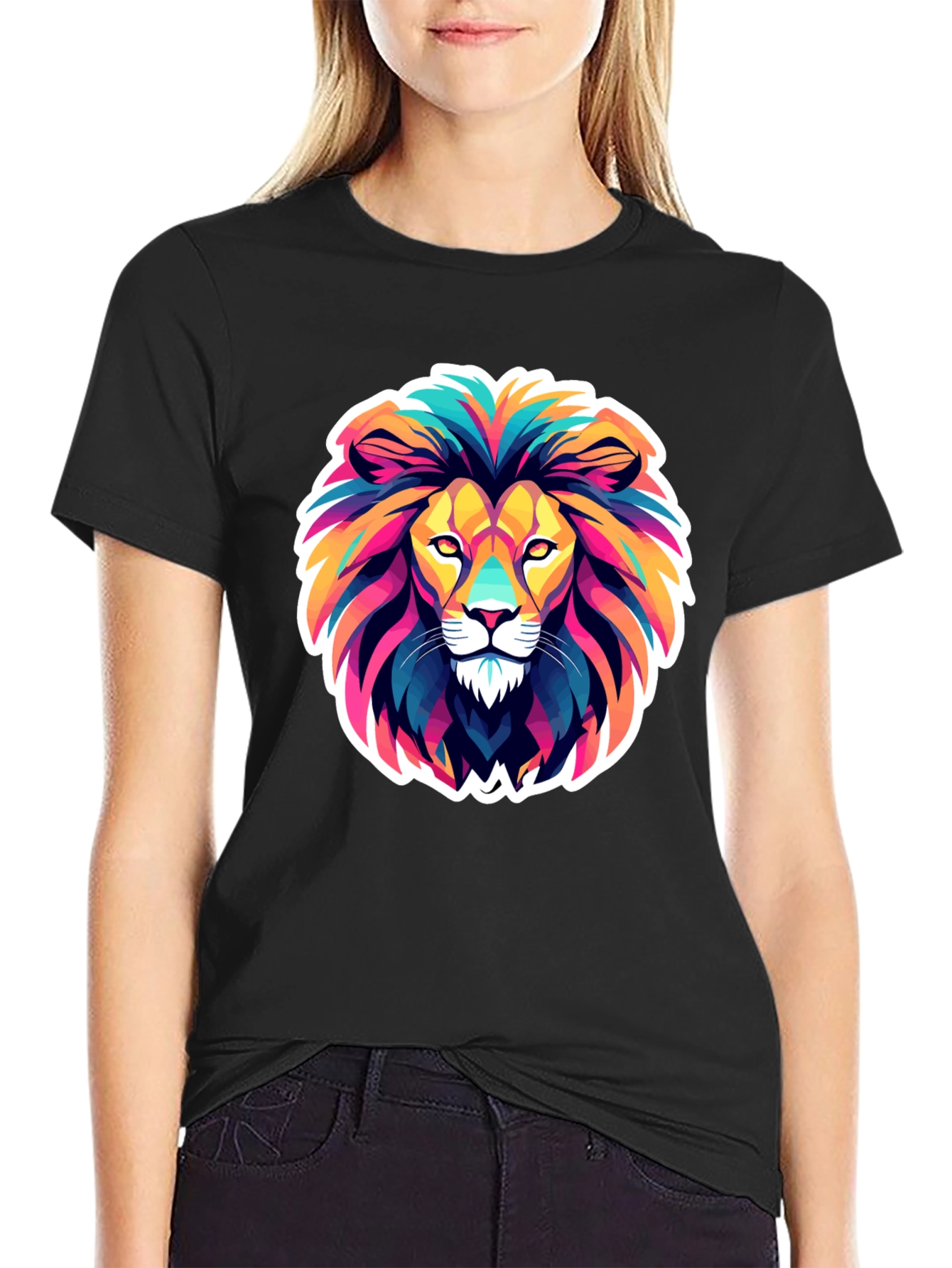 Black Vibrant Lion Graphic Tee - Bold & Stylish view 2