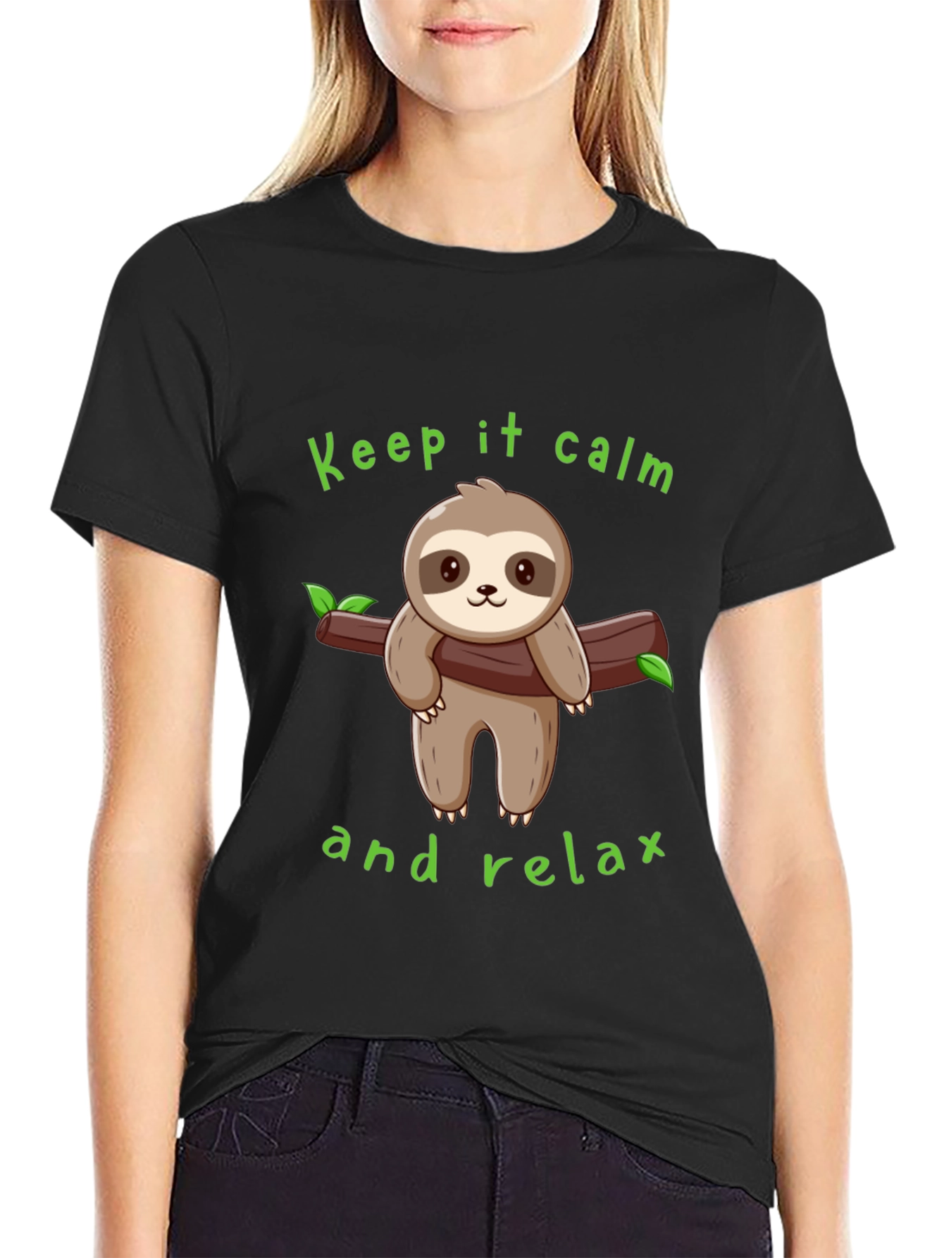 Black Keep Calm Sloth Graphic Tee view 2