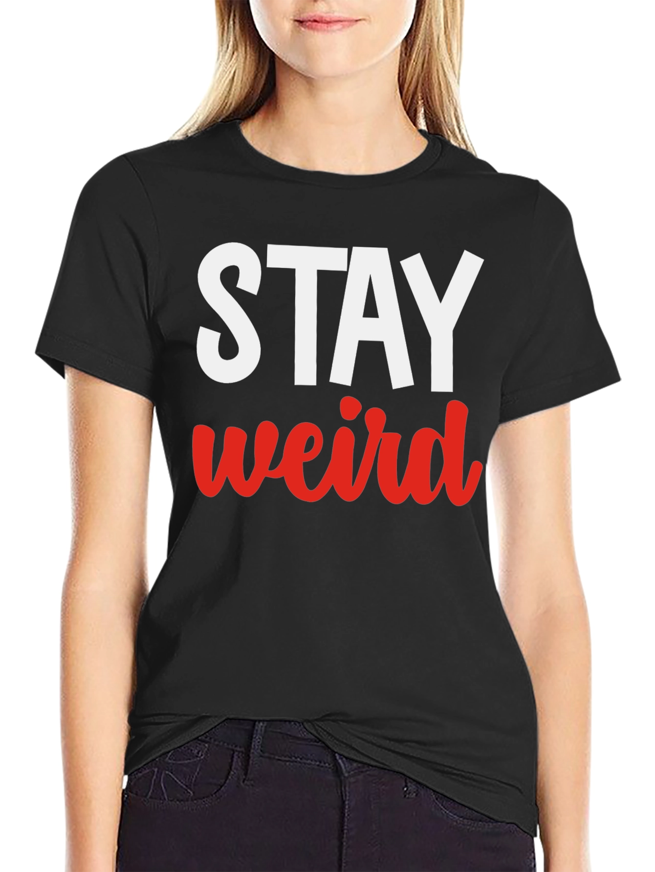 Black Stay Weird Graphic Tee - Black Casual T-Shirt view 2