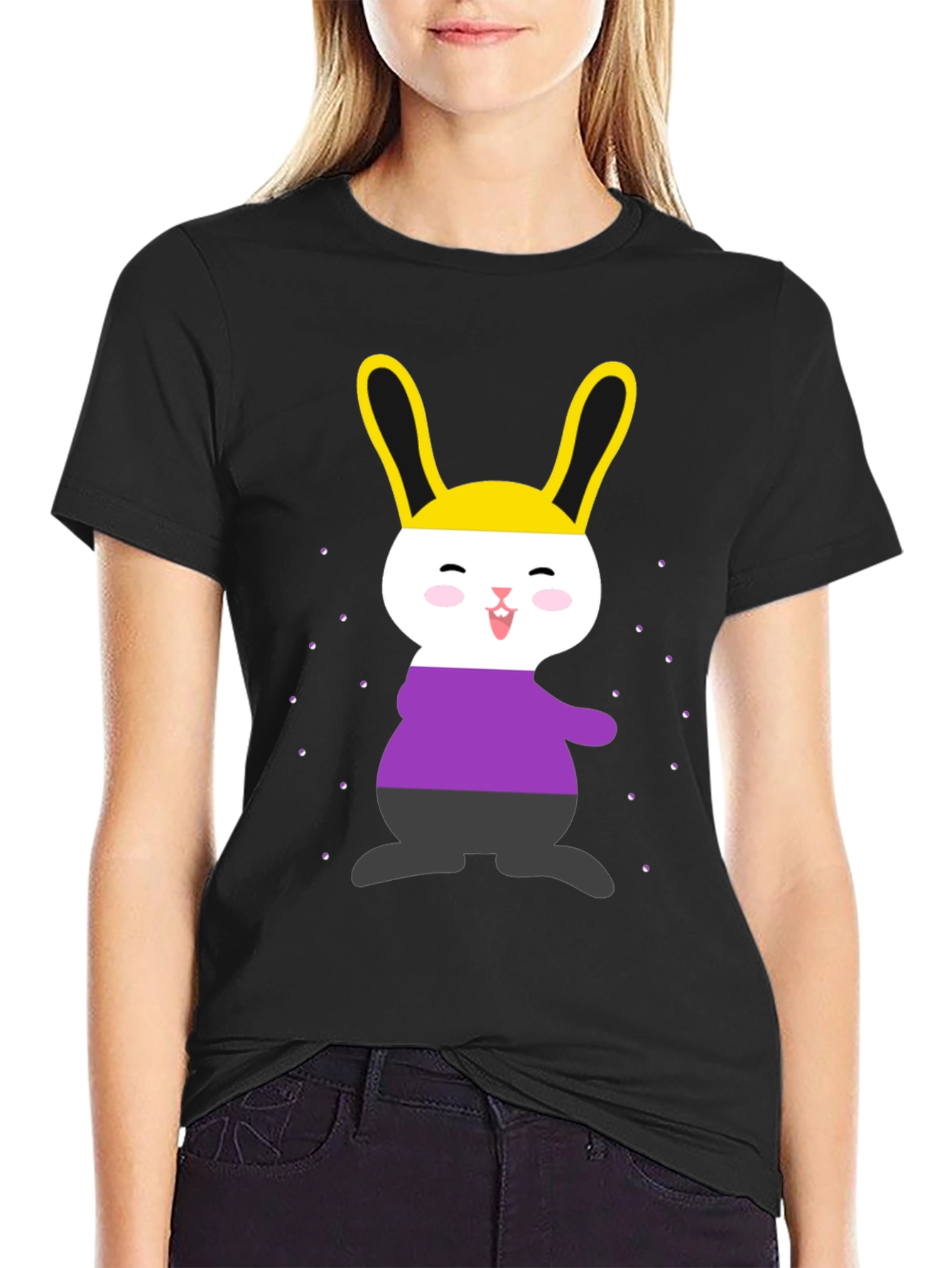 Black Nonbinary Pride Bunny T-Shirt view 2