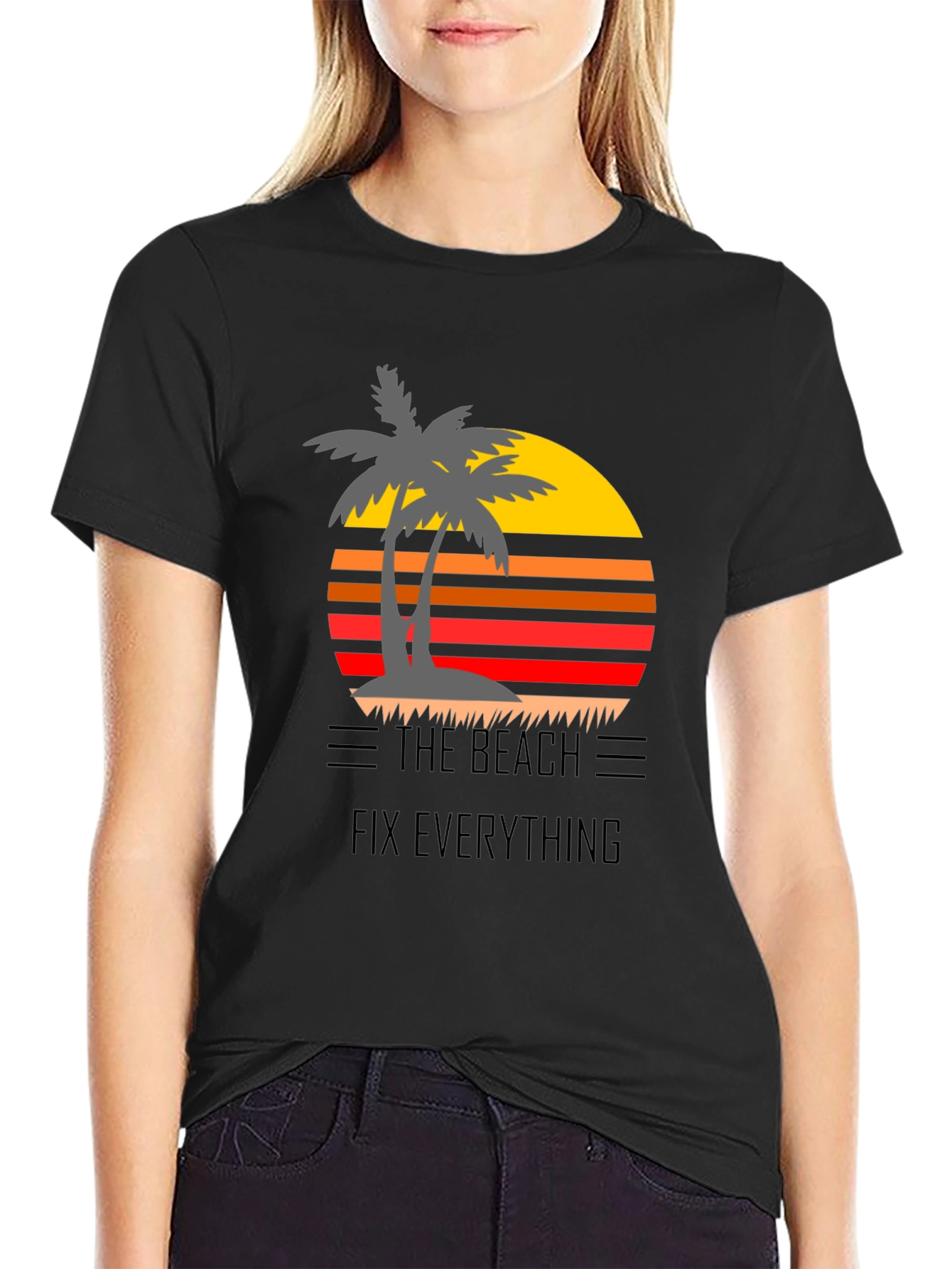 Black The Beach Fixes Everything Graphic Tee view 2