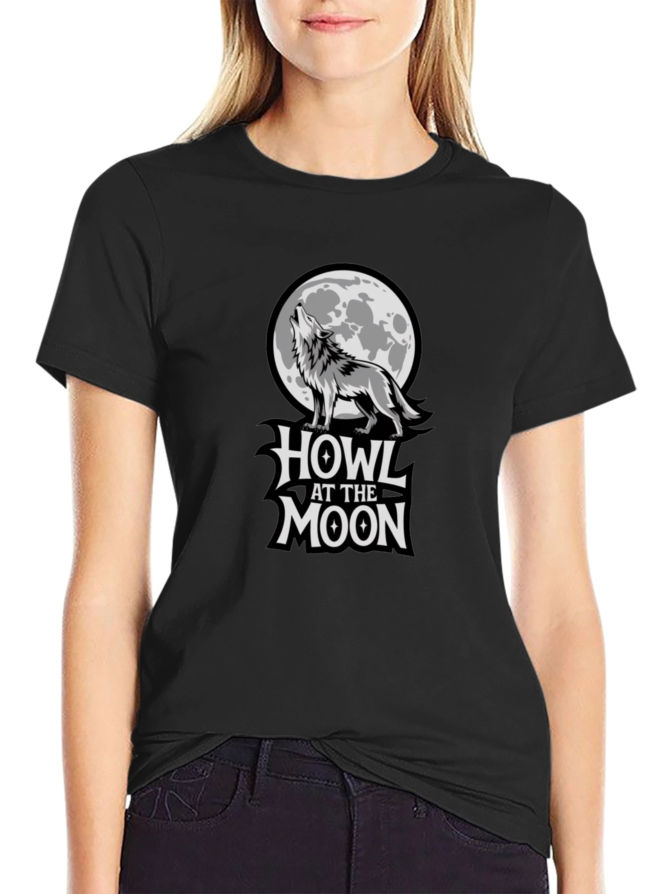 Black Howl at the Moon Graphic Tee - Black Cotton T-Shirt view 2