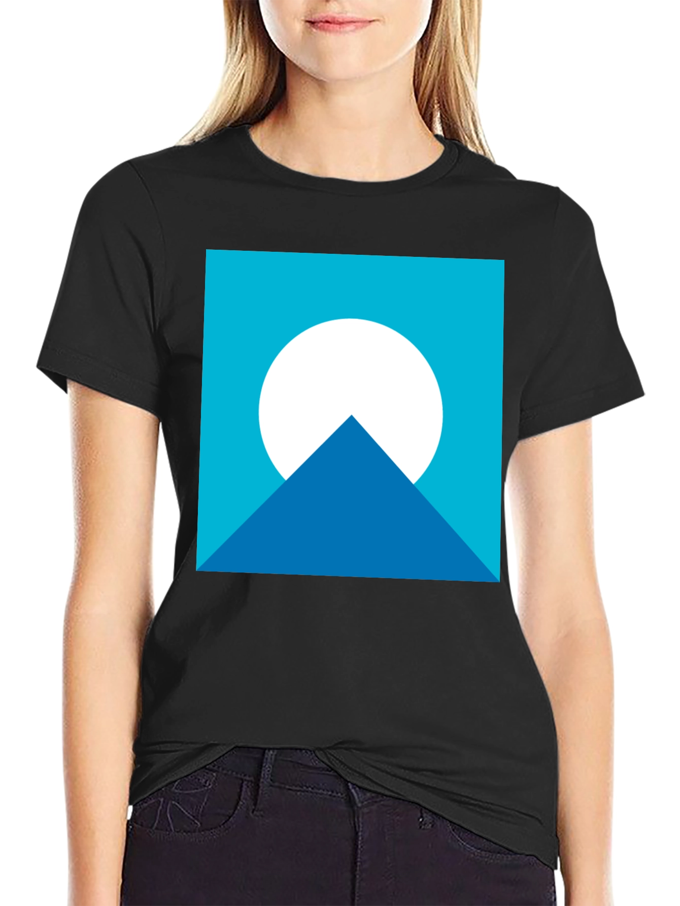 Black Geometric Mountain Moon Graphic Tee - Black view 2