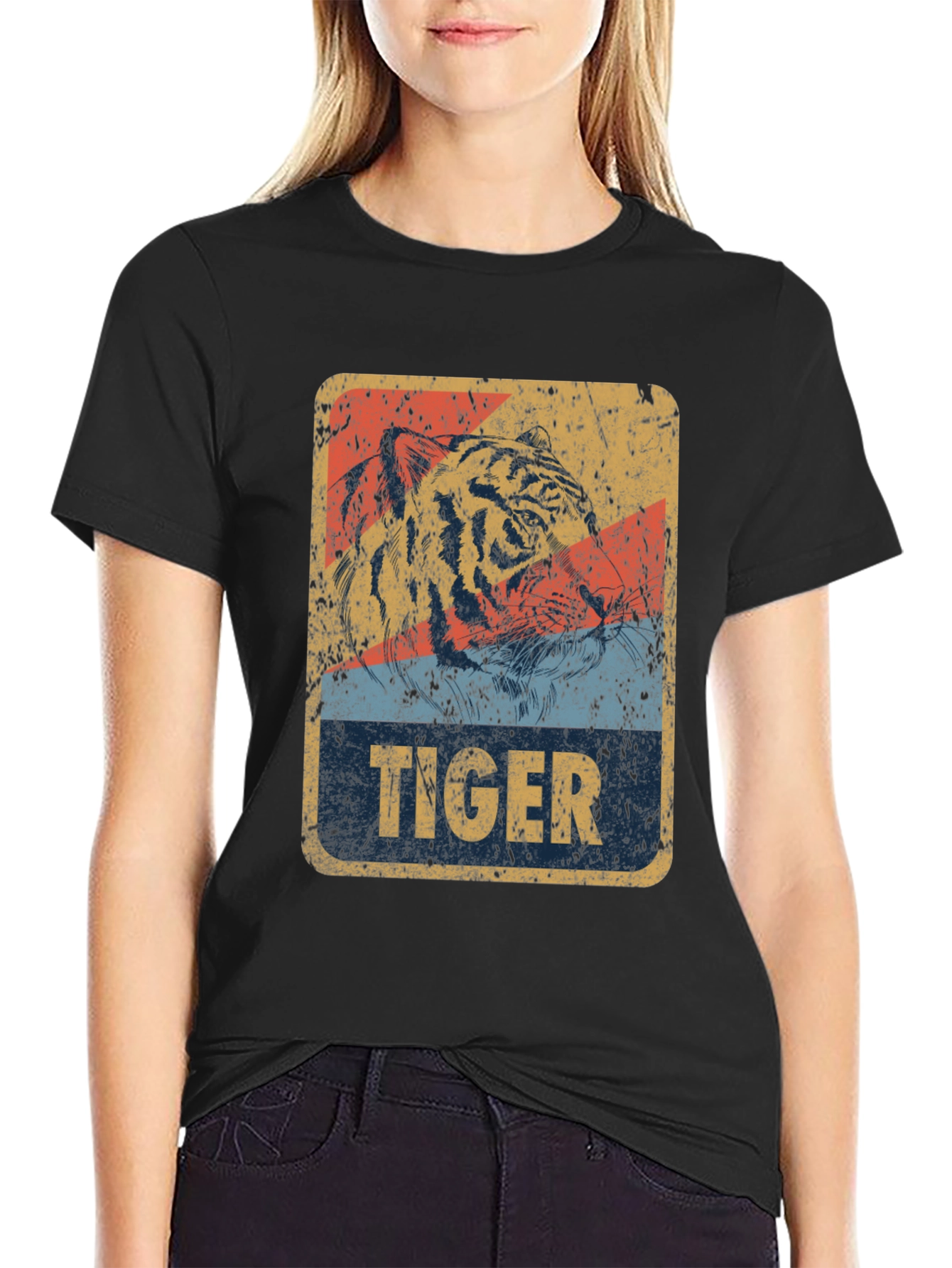 Black Vintage Tiger Graphic T-Shirt view 2