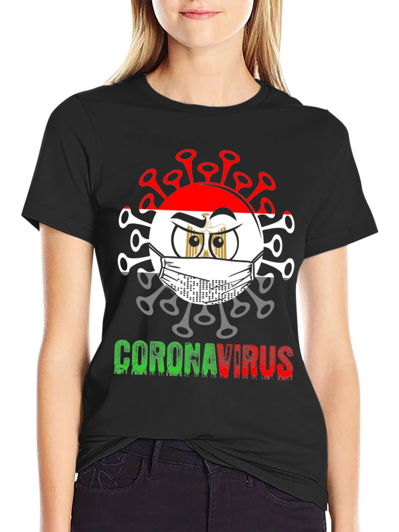 Black Egypt Corona Virus Graphic T-Shirt view 2