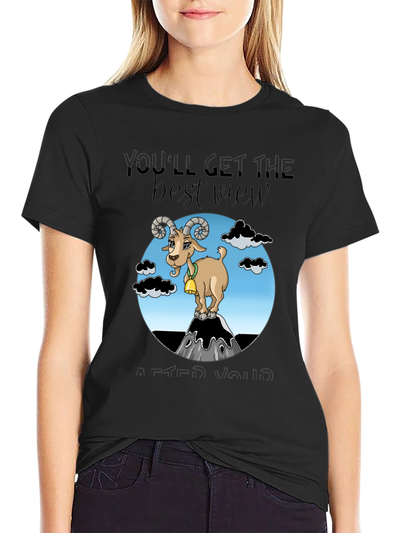 Black Motivational Goat Tee: Best View After You Climb view 2