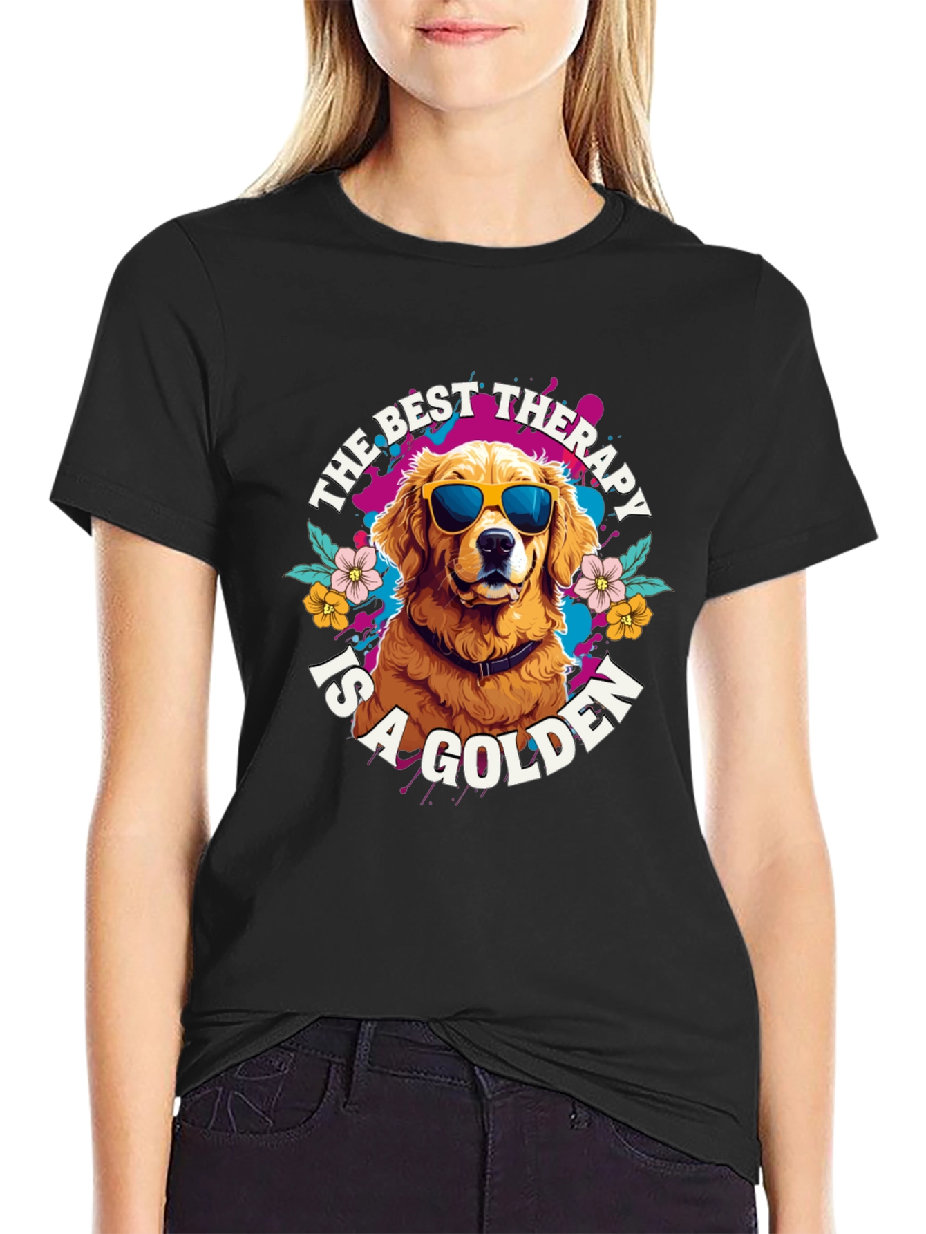 Black Golden Retriever Therapy T-Shirt view 2