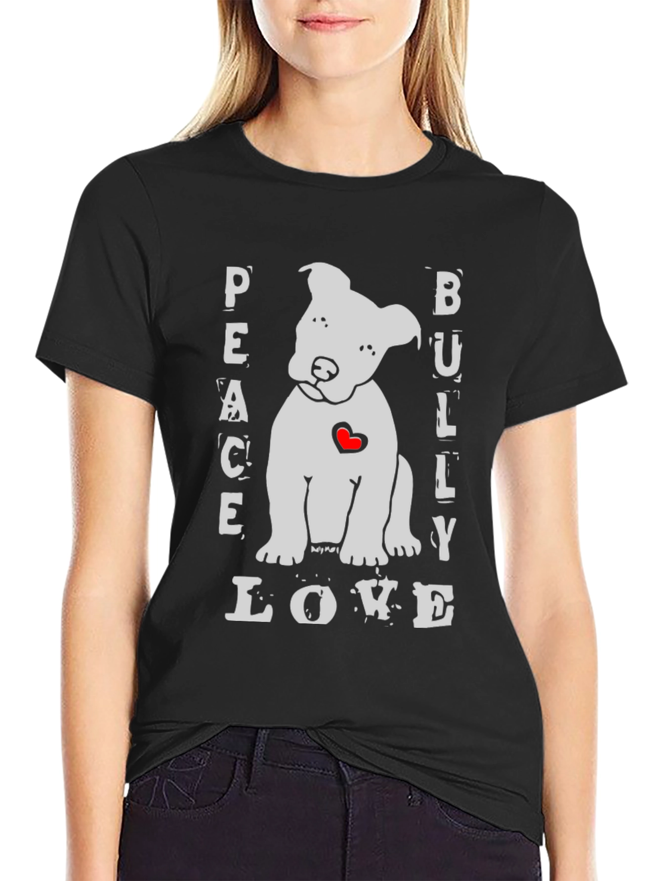 Black Peace Bully Love T-Shirt - Cute Dog Design view 2