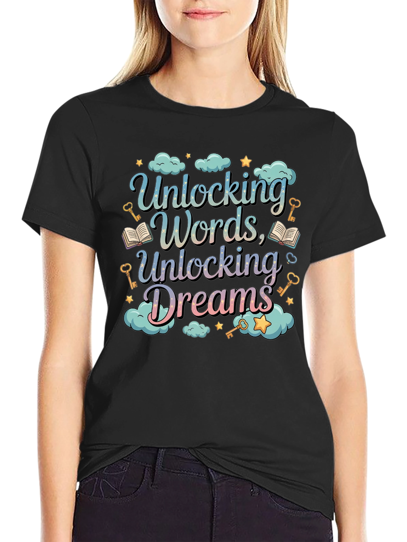 Black Unlocking Words Dreams Graphic Tee - Unisex view 2
