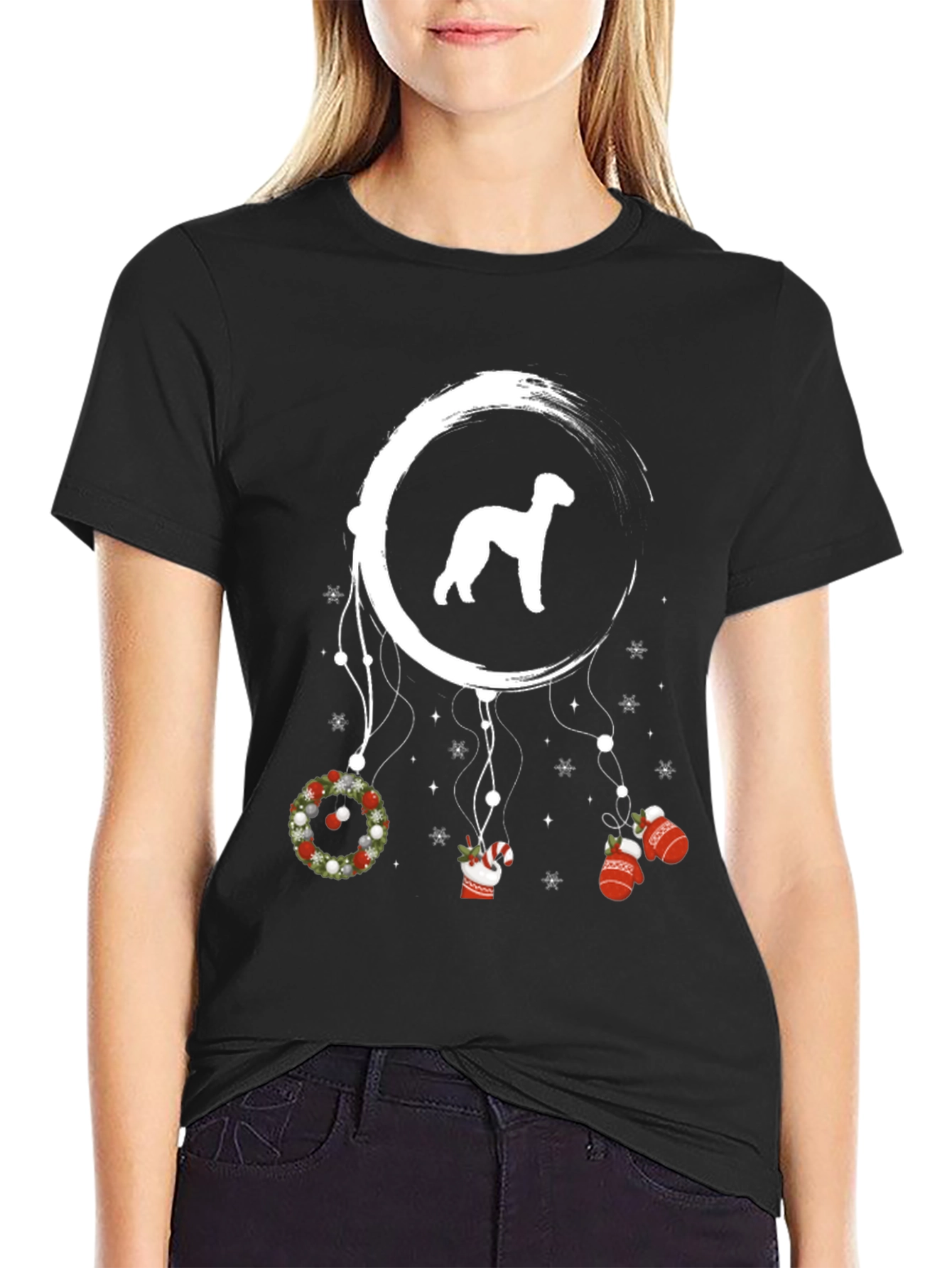 Black Dog Christmas Dreamcatcher T-Shirt view 2