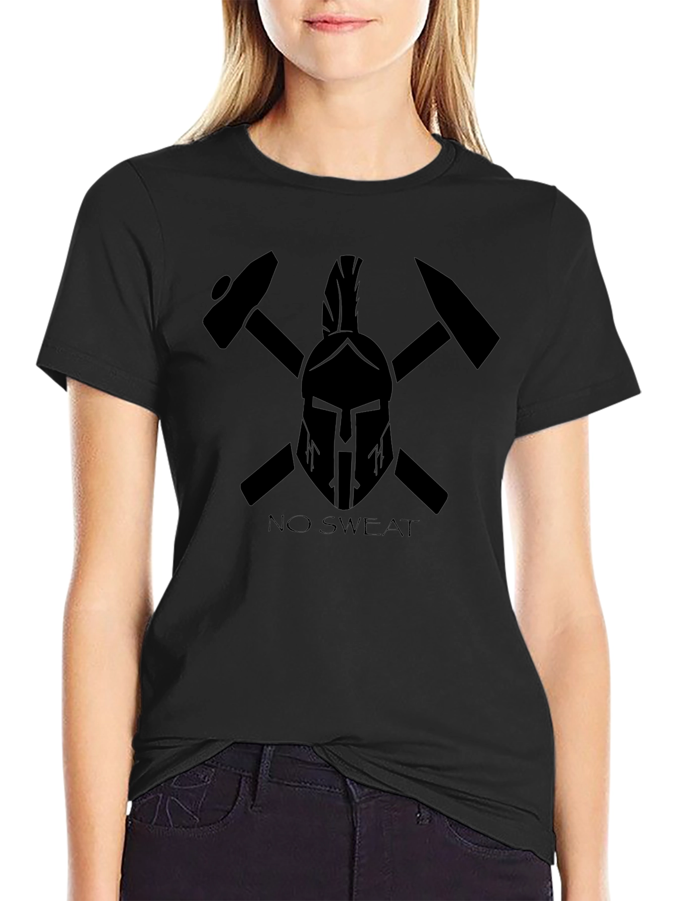 Black No Sweat Spartan Helmet Graphic T-Shirt view 2