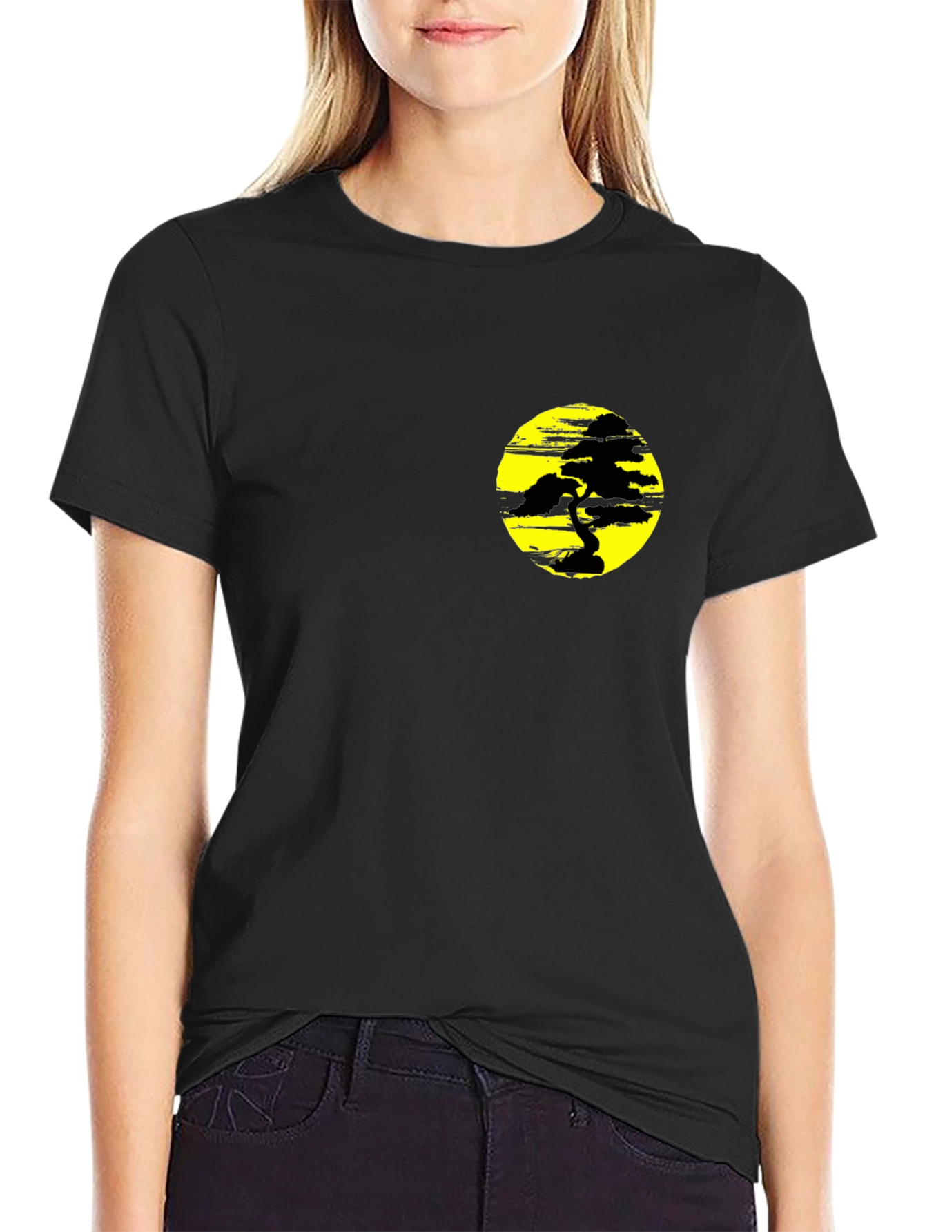 Black Black T-Shirt with Yellow Bonsai Graphic view 2