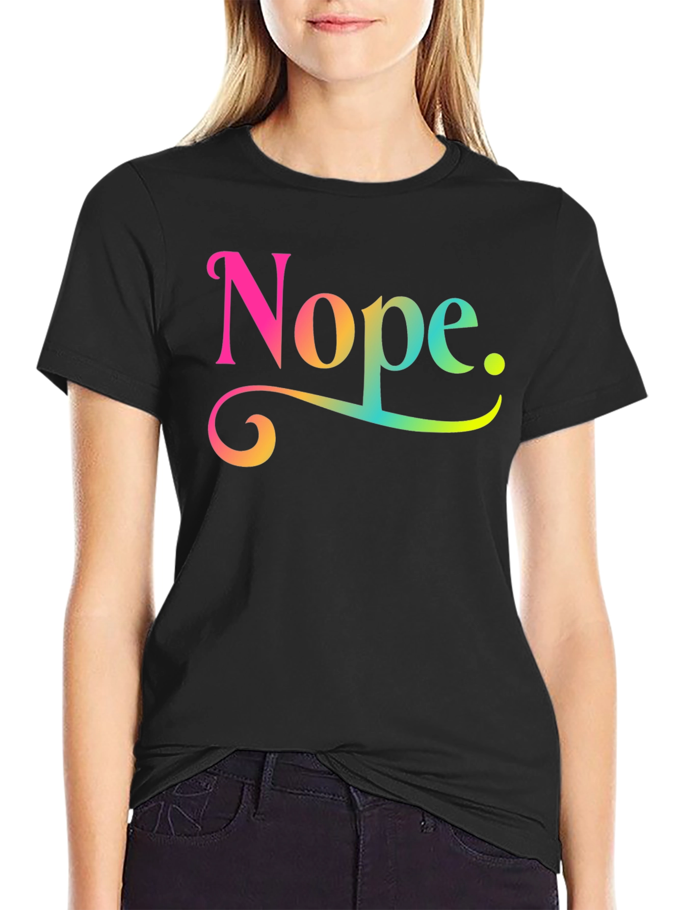 Black Nope Rainbow Text Graphic Novelty Tee view 2