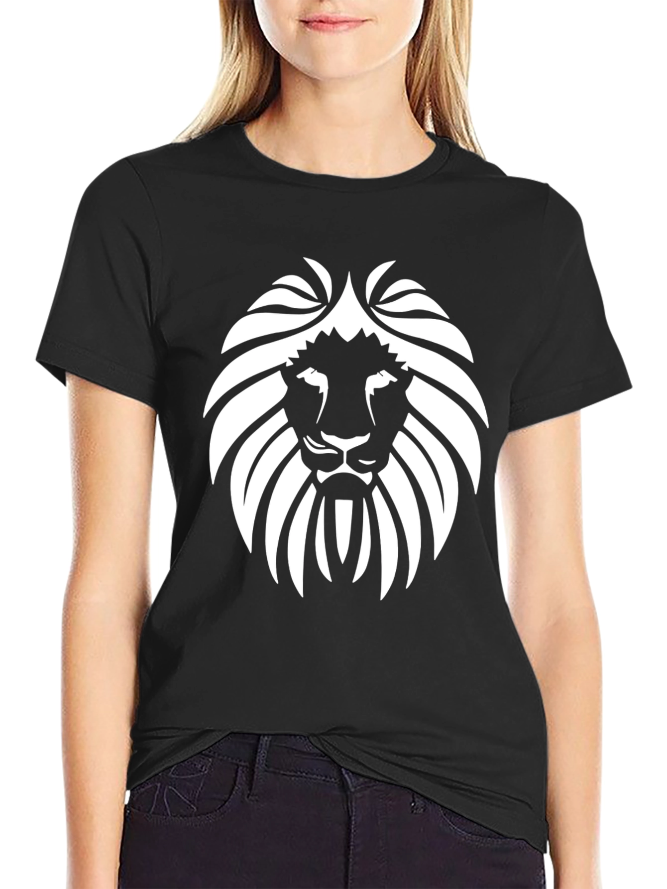 Black Lion Head Graphic Black T-Shirt view 2