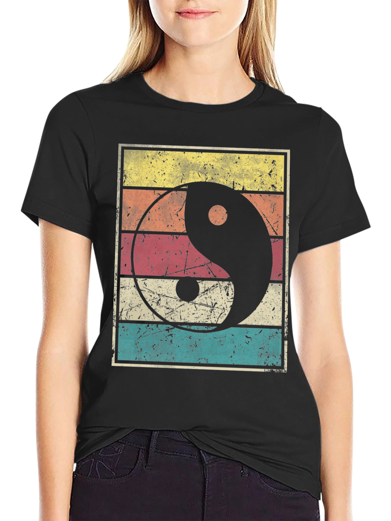 Black Yin Yang Graphic Tee Retro Style view 2