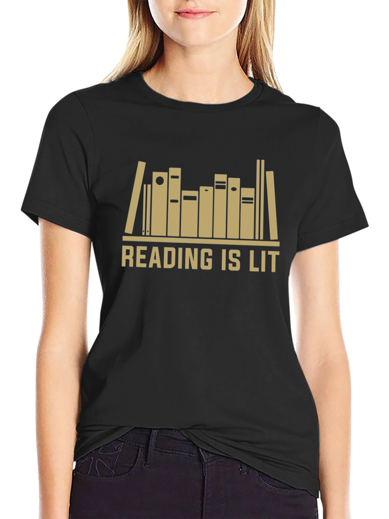 Black Reading Is Lit T-Shirt - Book Lover Apparel view 2