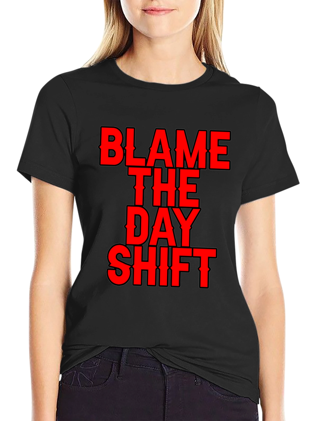 Black Blame the Day Shift T-Shirt - Black Tee view 2