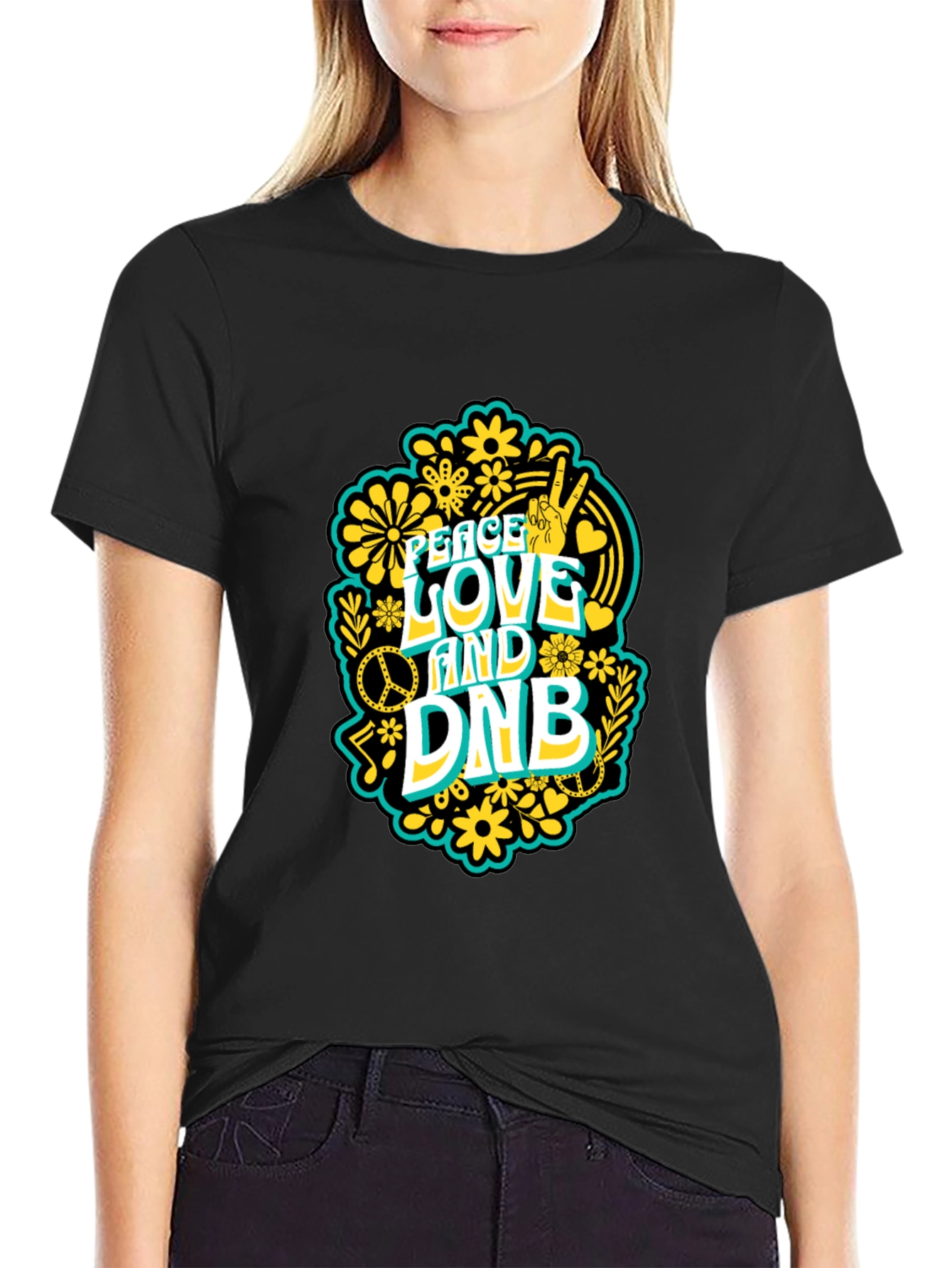 Black Peace Love and DNB T-Shirt view 2