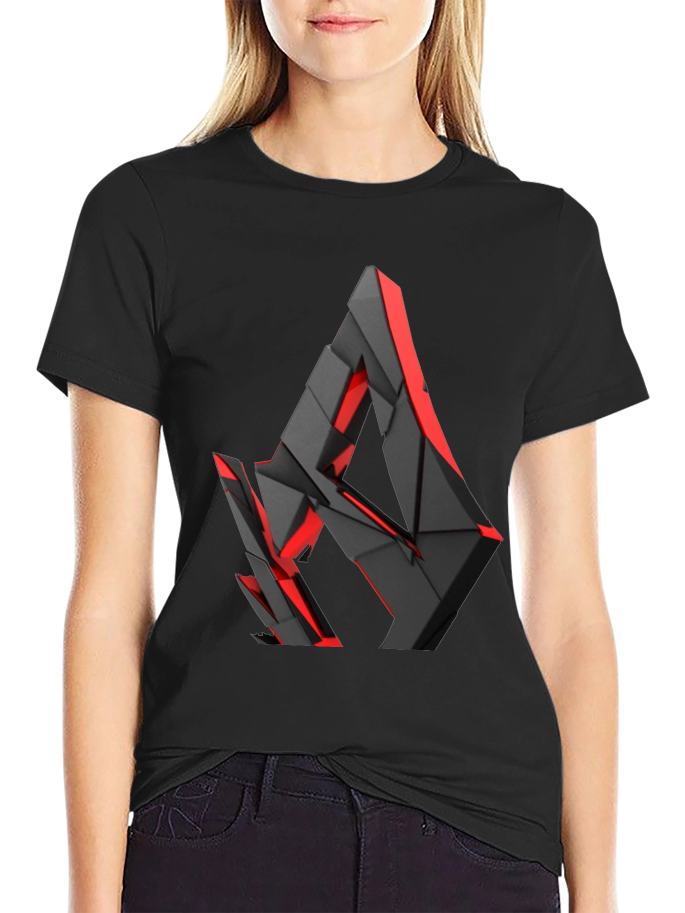 Black Abstract Geometric Graphic Print T-Shirt view 2