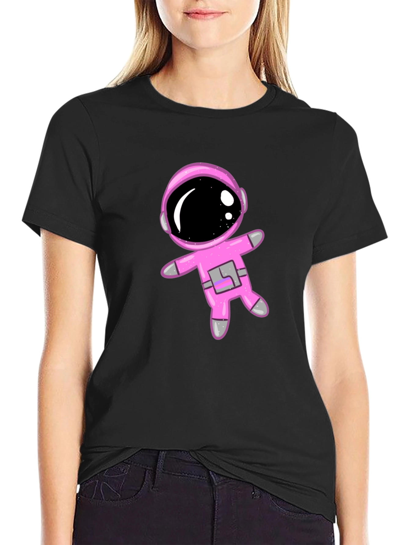 Black Astronaut Graphic T-Shirt, Black Cotton Blend, Unisex view 2