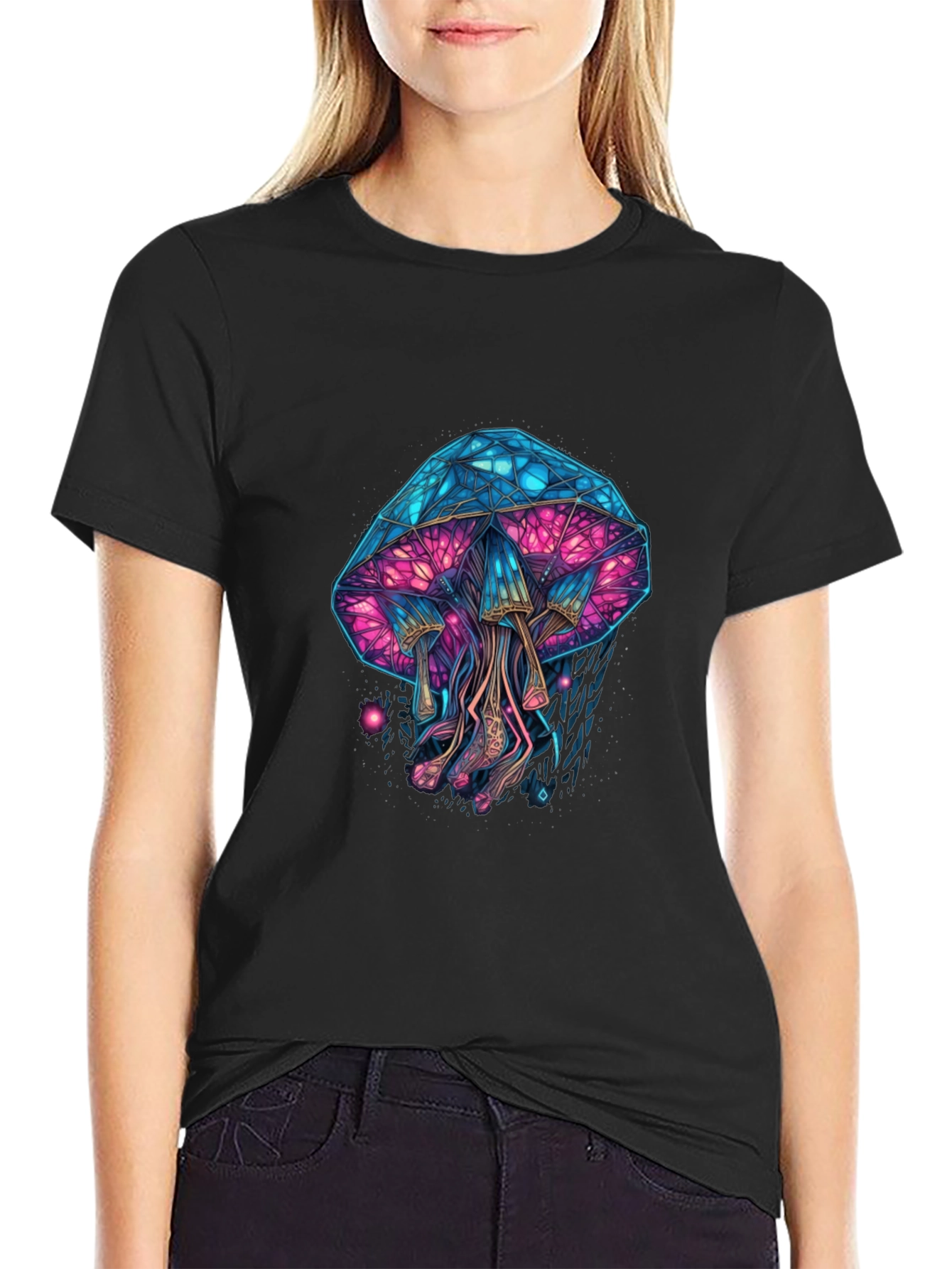 Black Psychedelic Mushroom Graphic Tee view 2