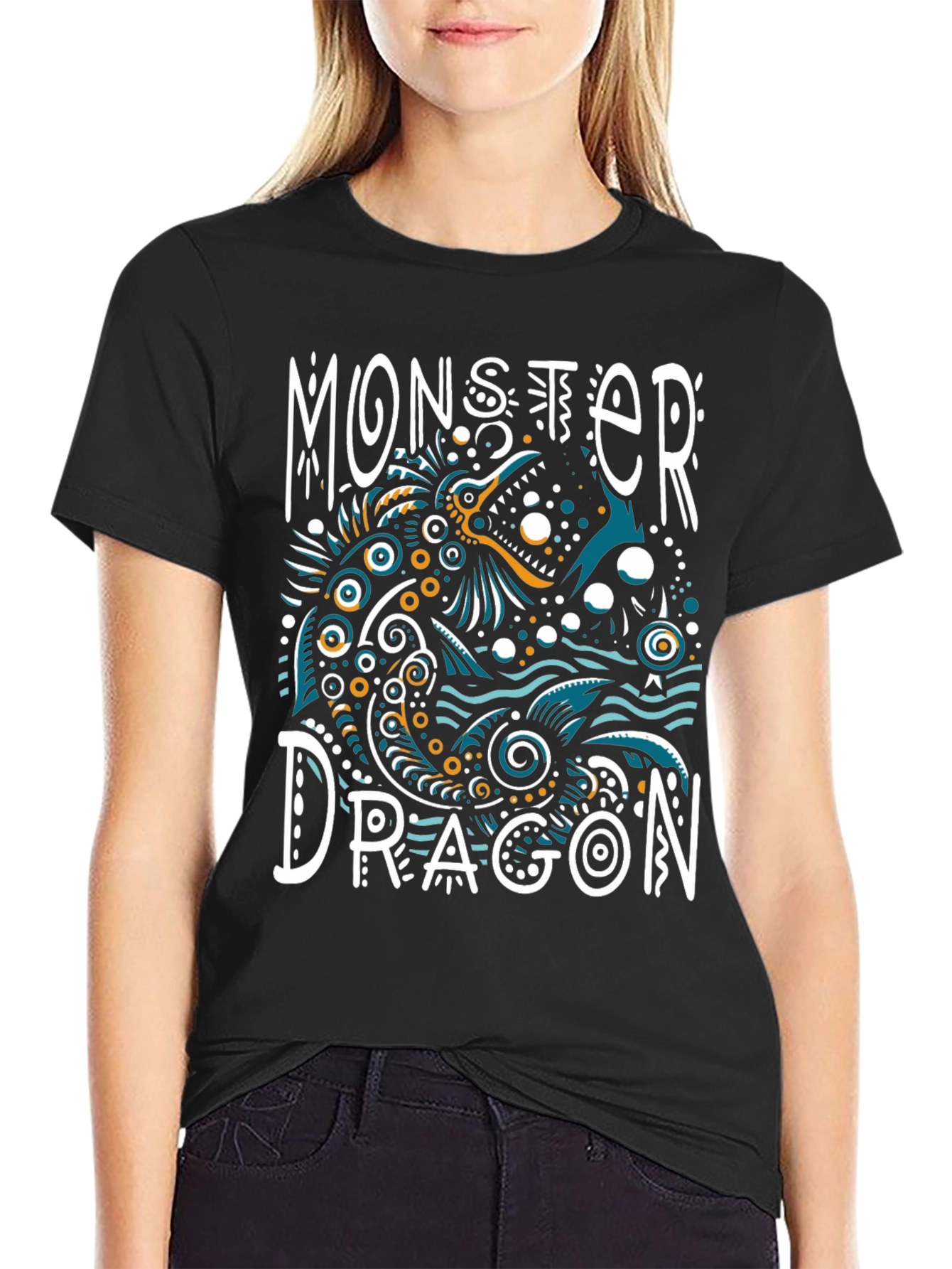 Black Monster Dragon Graphic Tee - Unique Art T-Shirt view 2