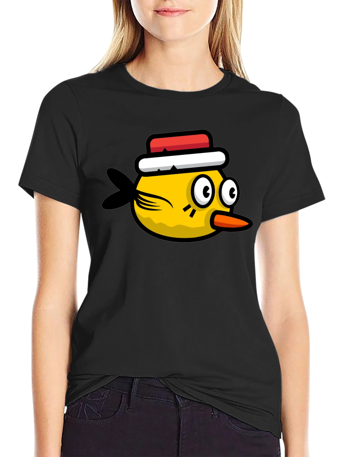 Black Funny Bird Graphic Tee - Black Cotton T-Shirt view 2