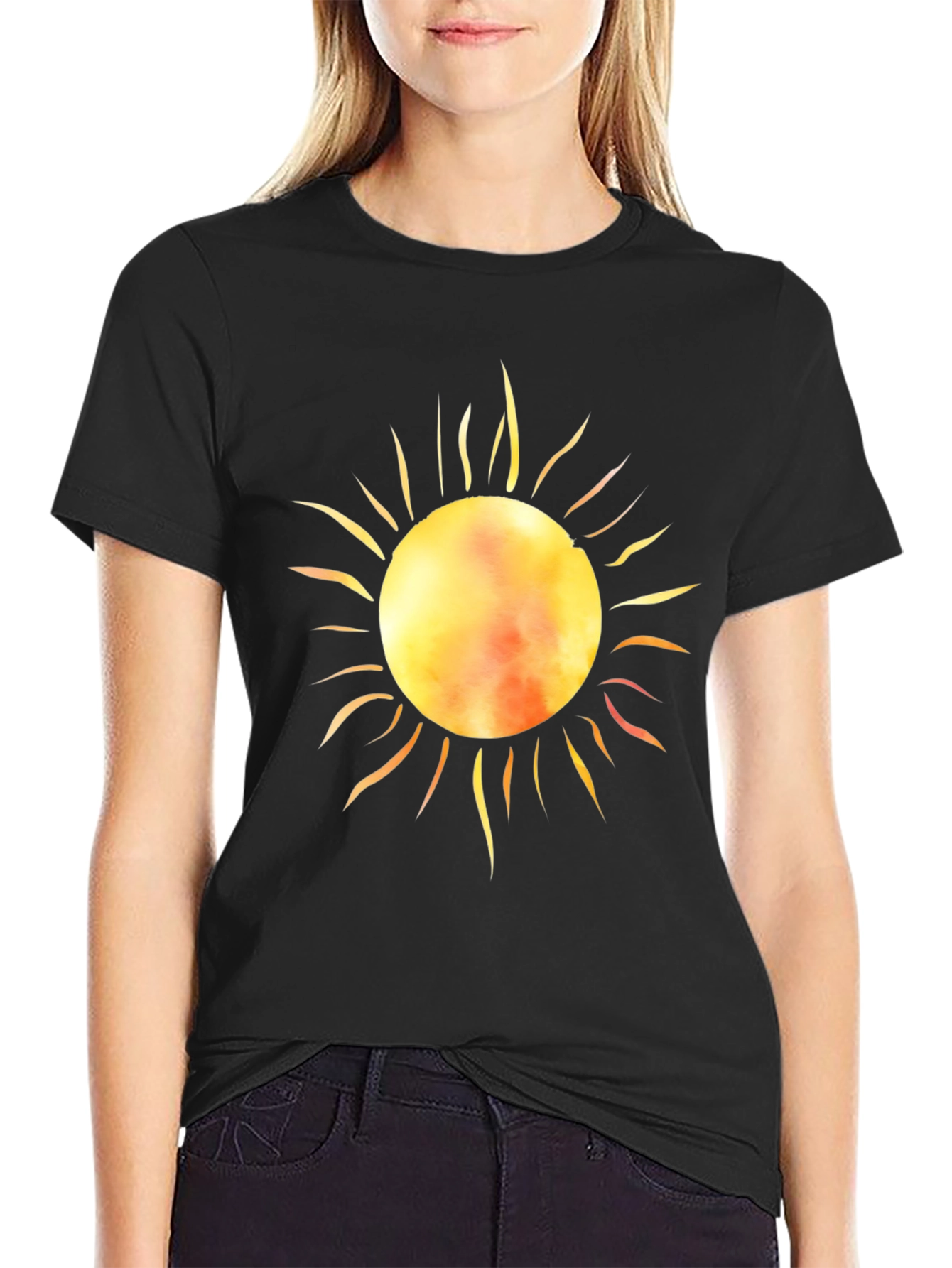 Black Radiant Sun Graphic Tee - Black Cotton T-Shirt view 2
