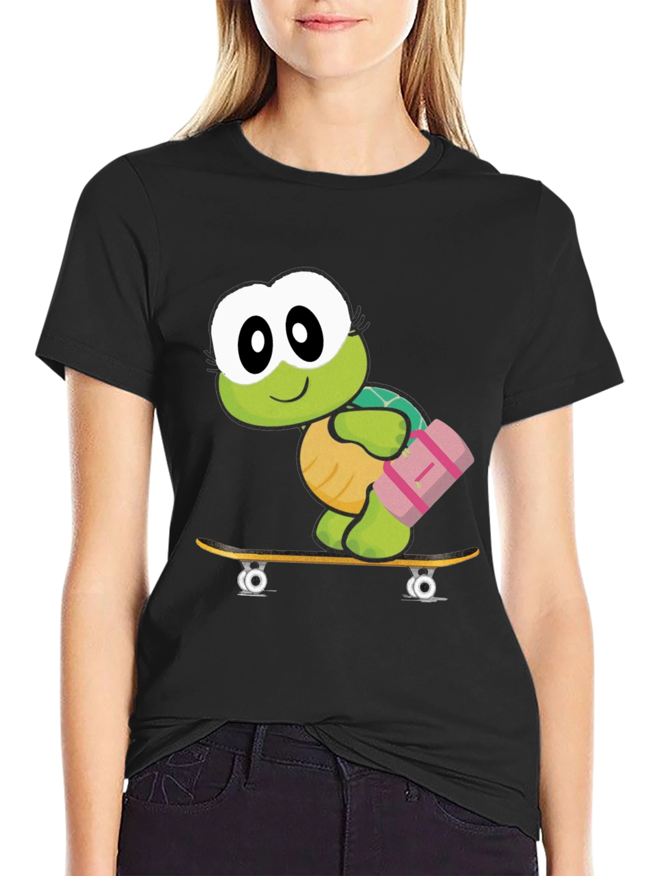 Black Turtle on Skateboard Graphic T-Shirt view 2