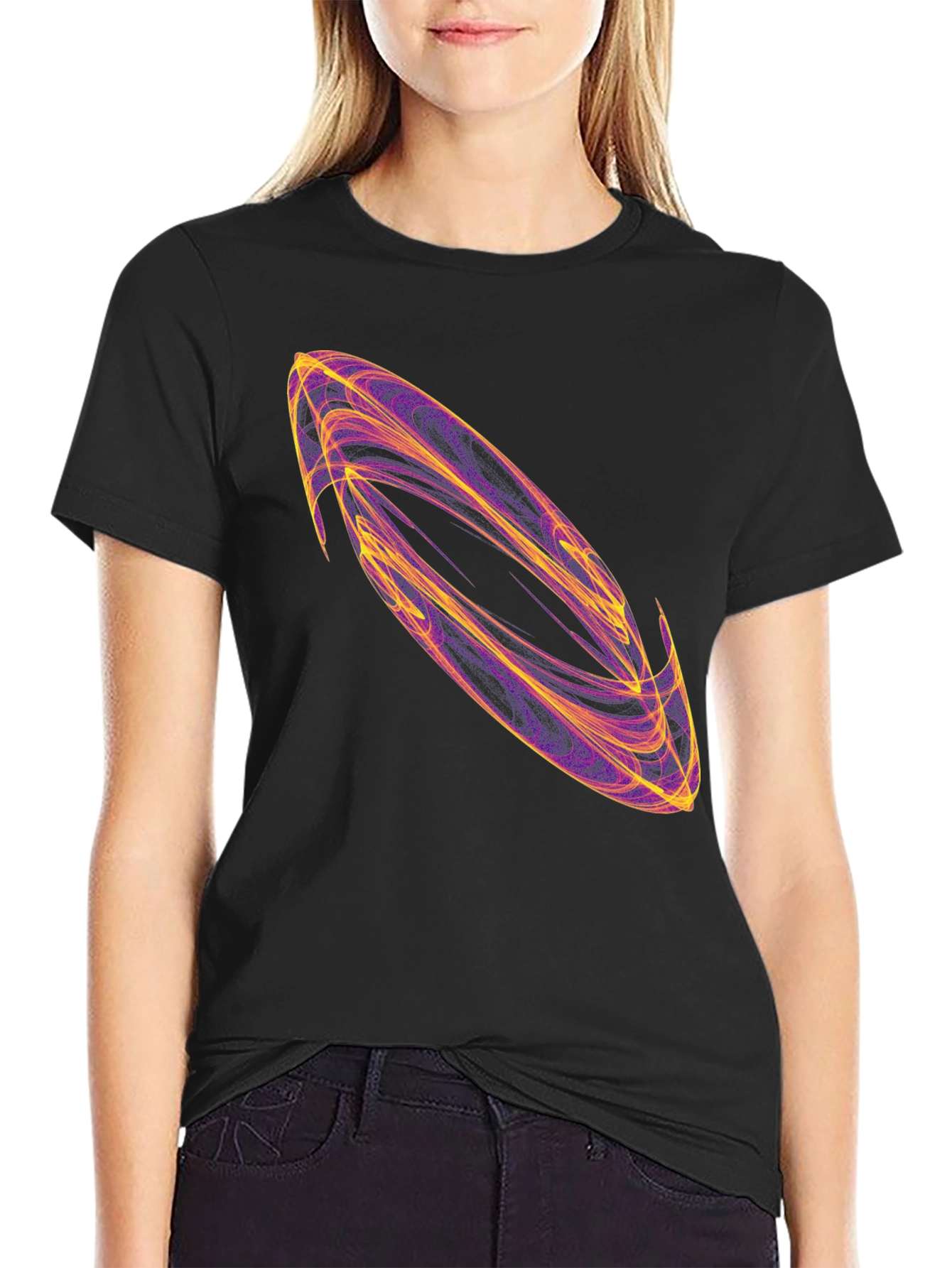 Black Abstract Swirl Graphic Black T-Shirt view 2