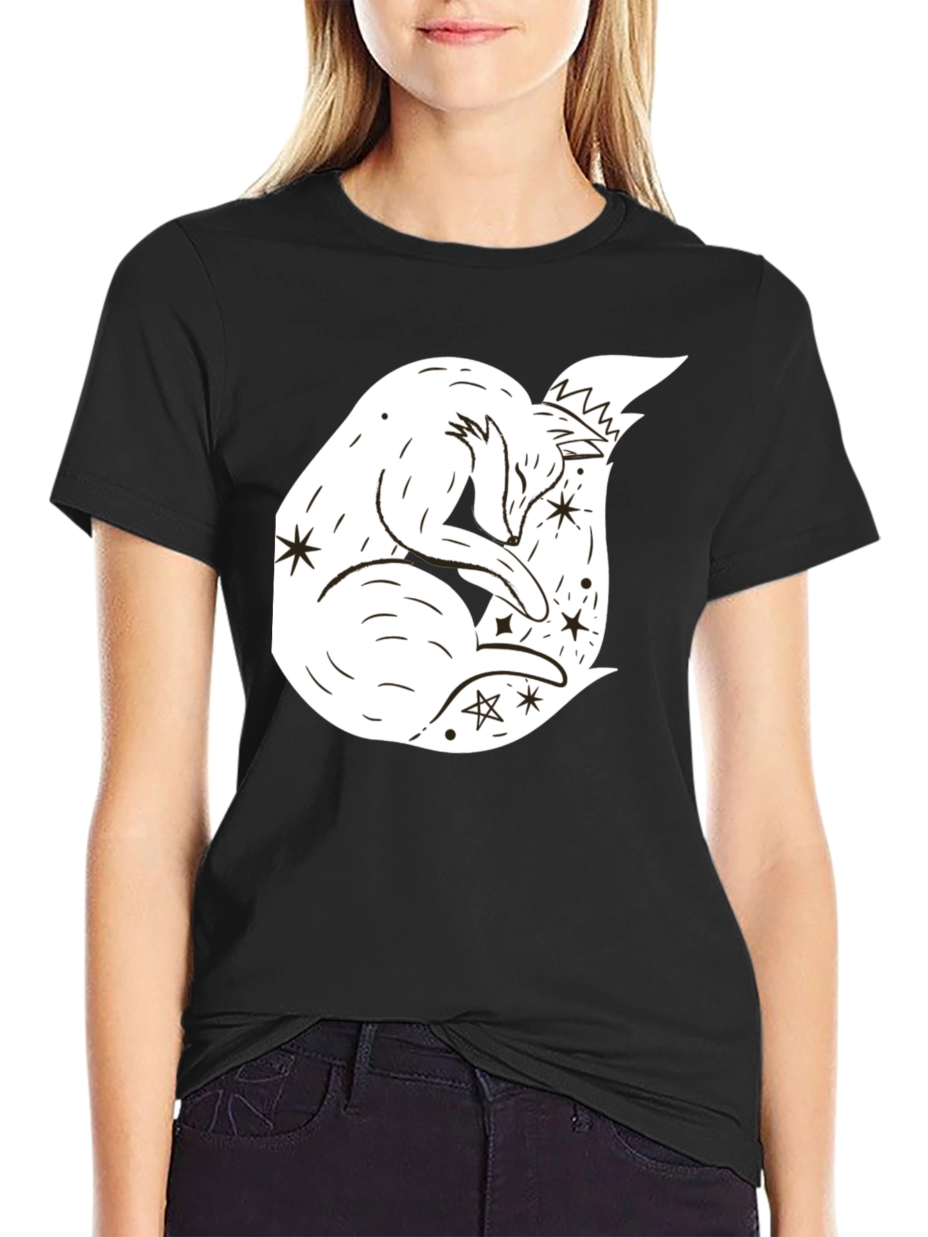 Black Dreamy Fox Graphic Tee - Black Unisex T-Shirt view 2
