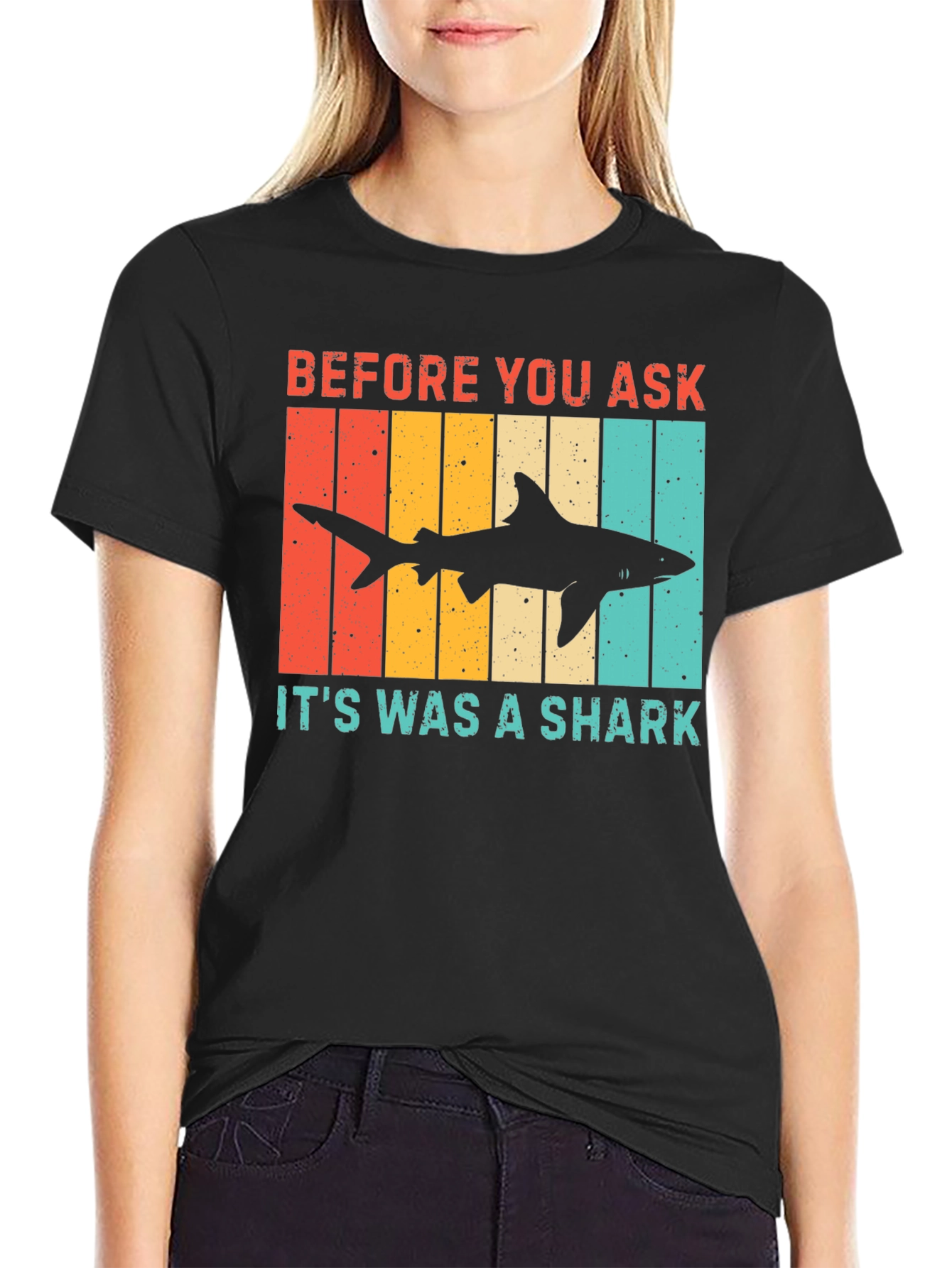 Black Retro Shark T-Shirt - Before You Ask Funny Tee view 2