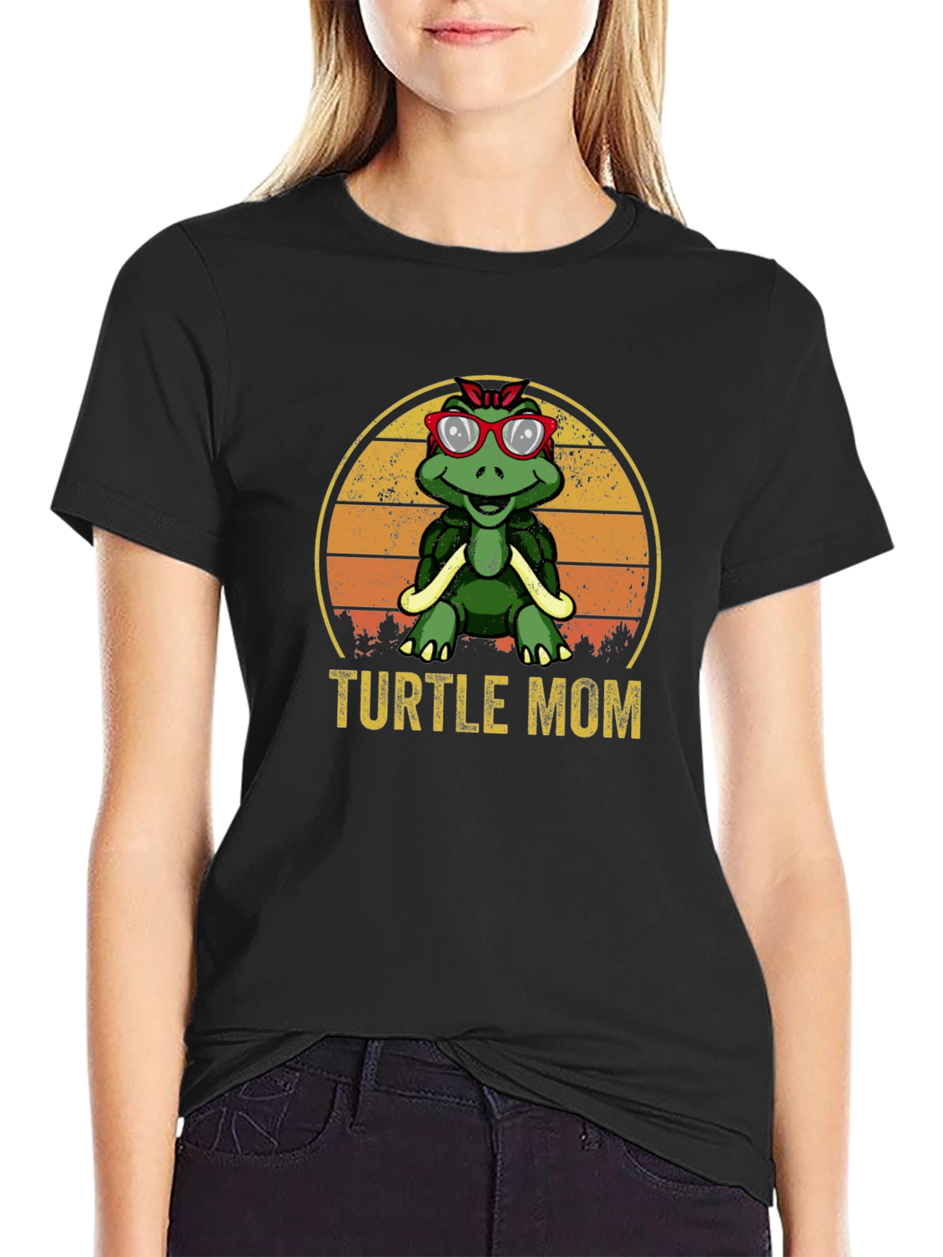Black Turtle Mom Graphic T-Shirt - Retro Style view 2
