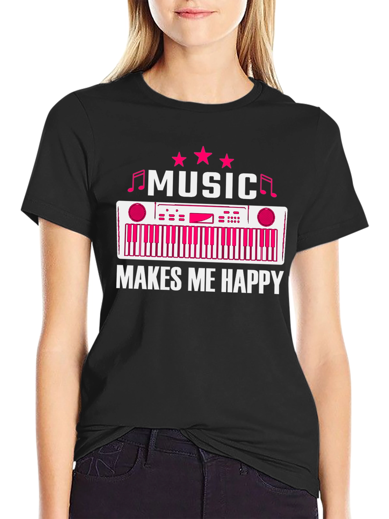 Black Music Makes Me Happy T-Shirt - Keyboard Design view 2
