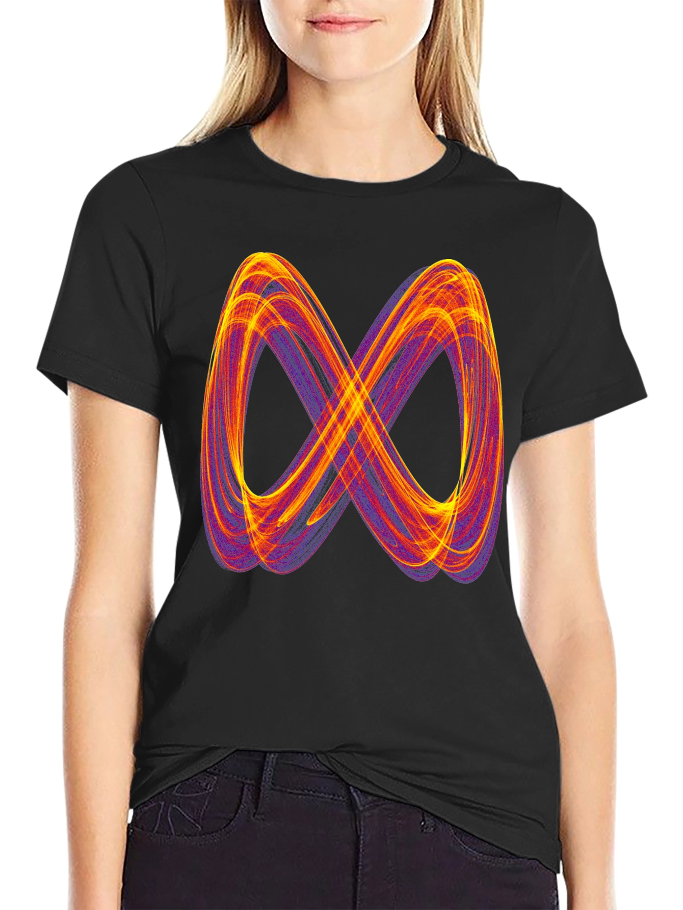 Black Infinity Symbol Graphic Tee - Black Cotton Blend Shirt view 2