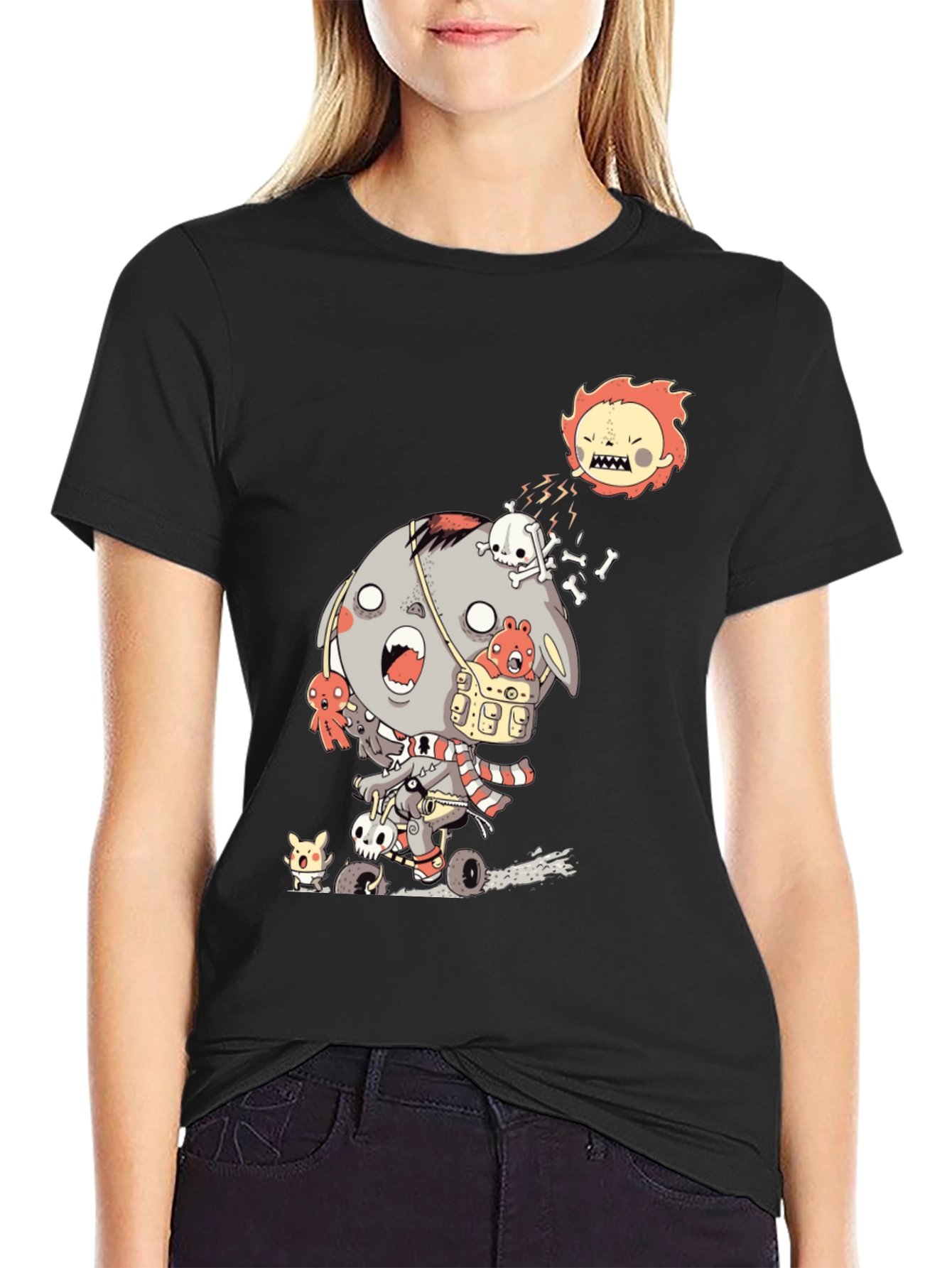Black Zombie Kid Ride Funny Graphic Tee - Cool Novelty T-Shirt view 2