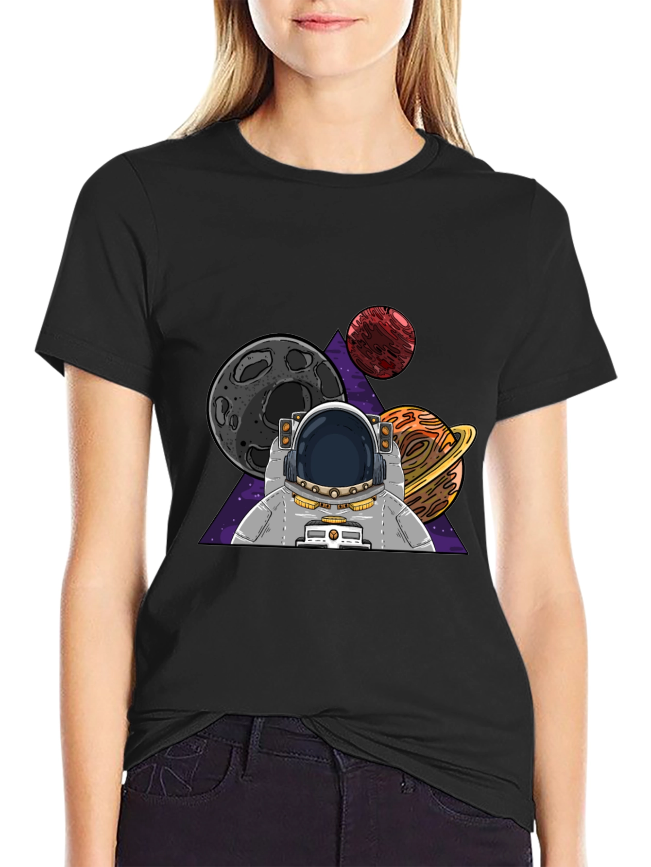 Black Astronaut & Planets Graphic T-Shirt view 2