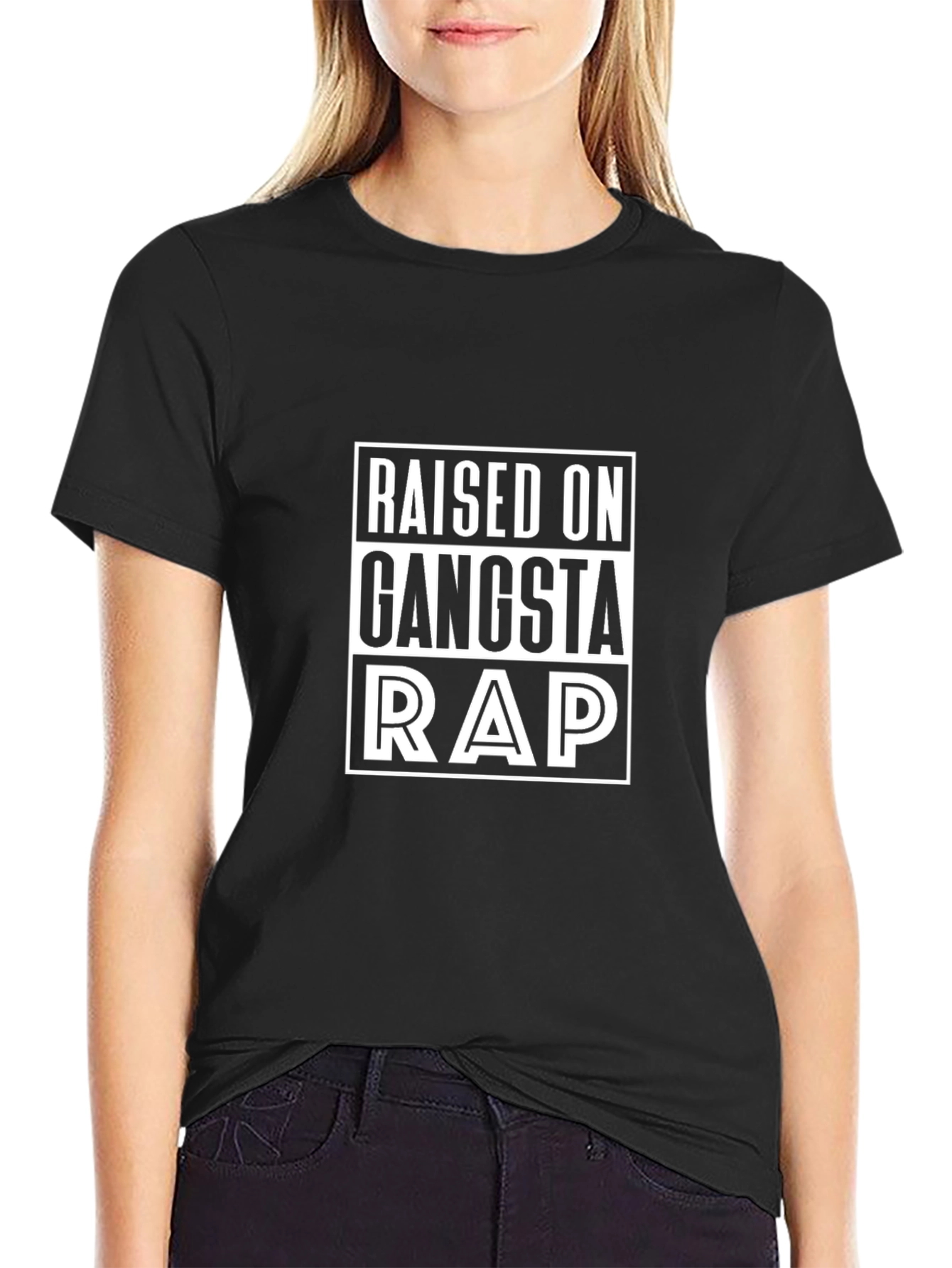 Black Raised on Gangsta Rap T-Shirt view 2
