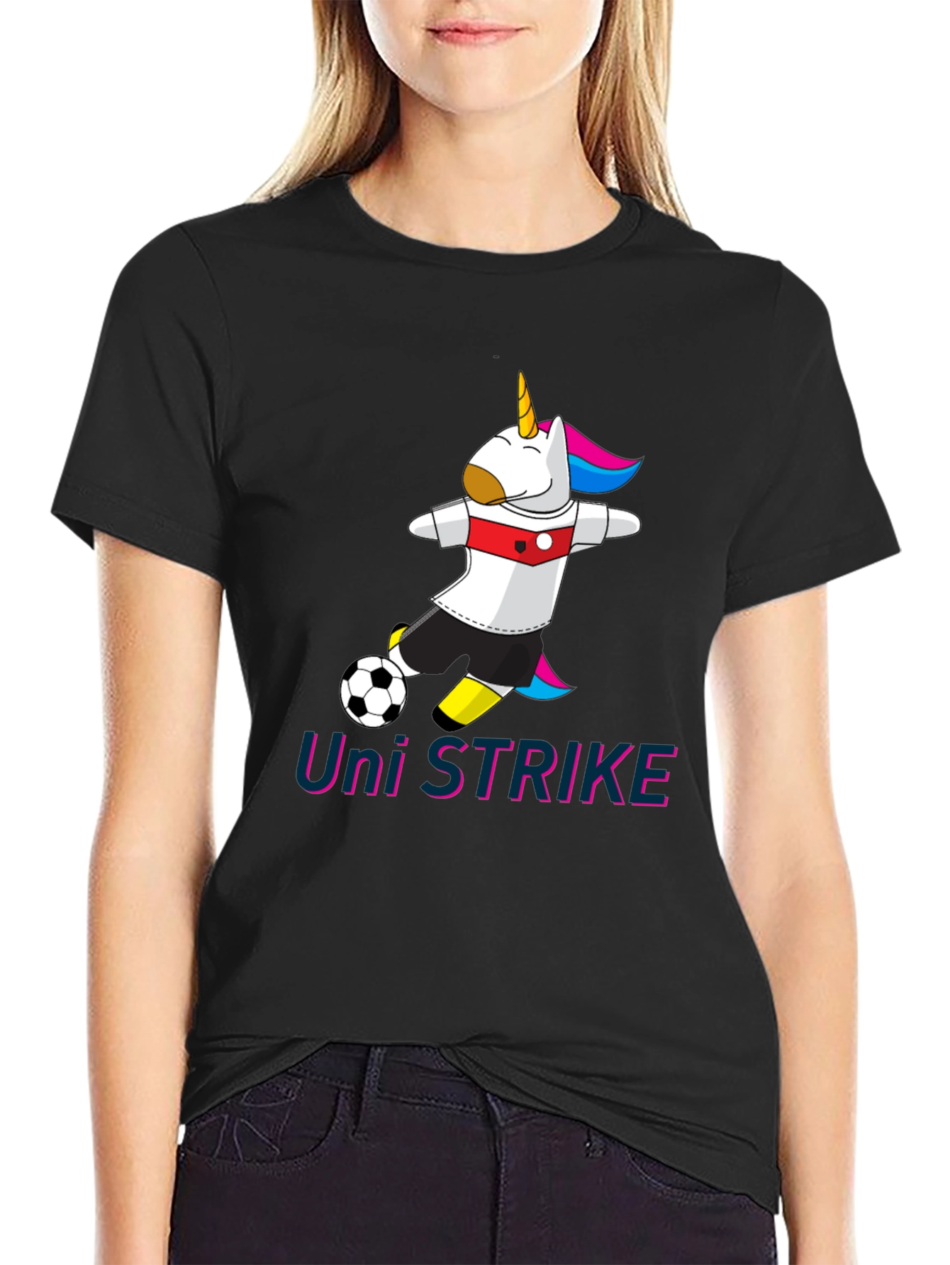 Black Uni Strike Soccer T-Shirt - Black Cotton Blend view 2